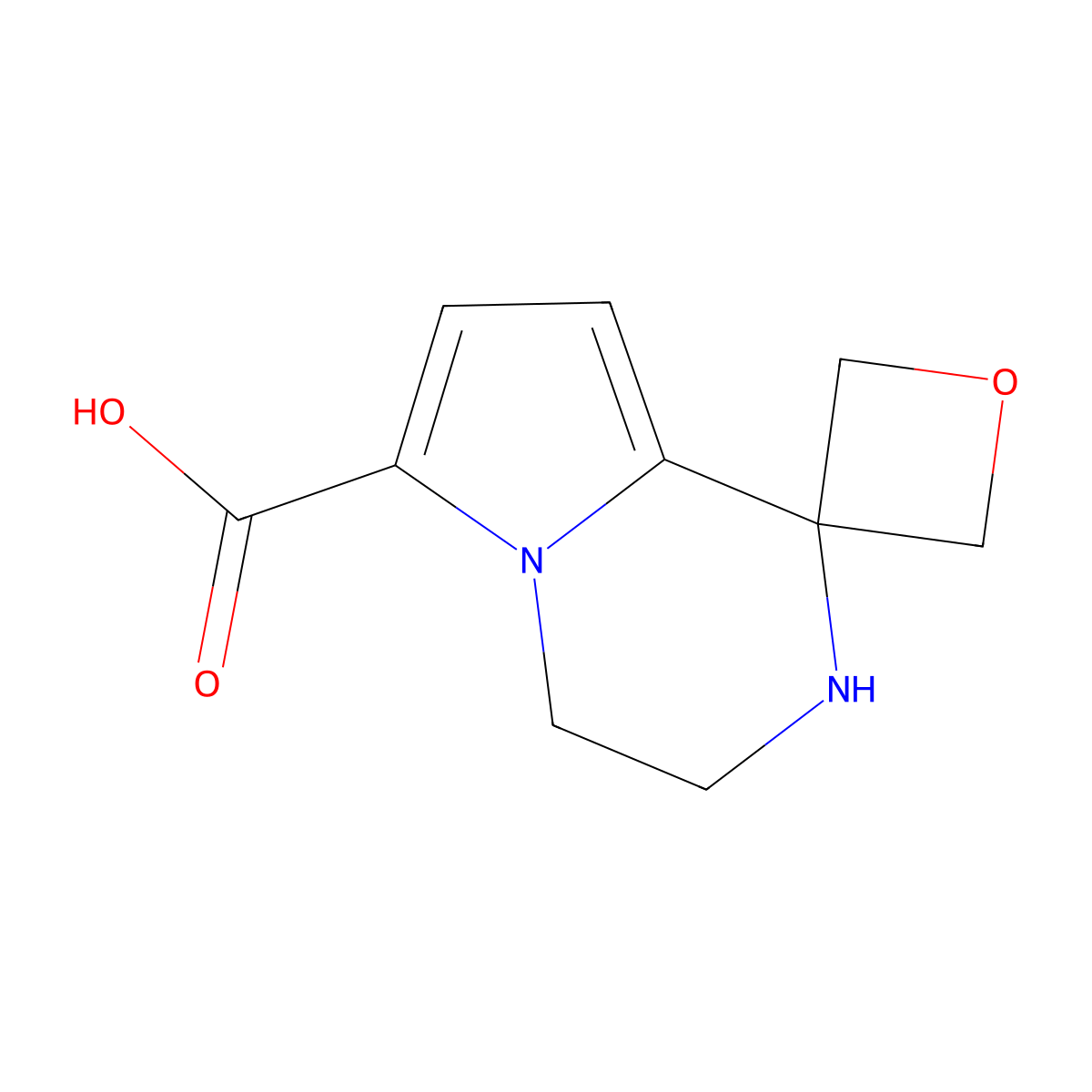 3',4'-dihydro-2'H-spiro[oxetane-3,1'-pyrrolo[1,2-a]pyrazine]-6'-carboxylic acid molecular structure, CAS 2580211-00-1
