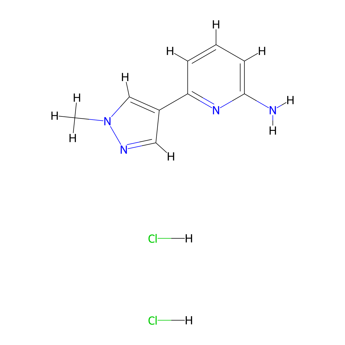6-(1-Methylpyrazol-4-yl)pyridin-2-amine;dihydrochloride molecular structure, CAS 2580211-02-3