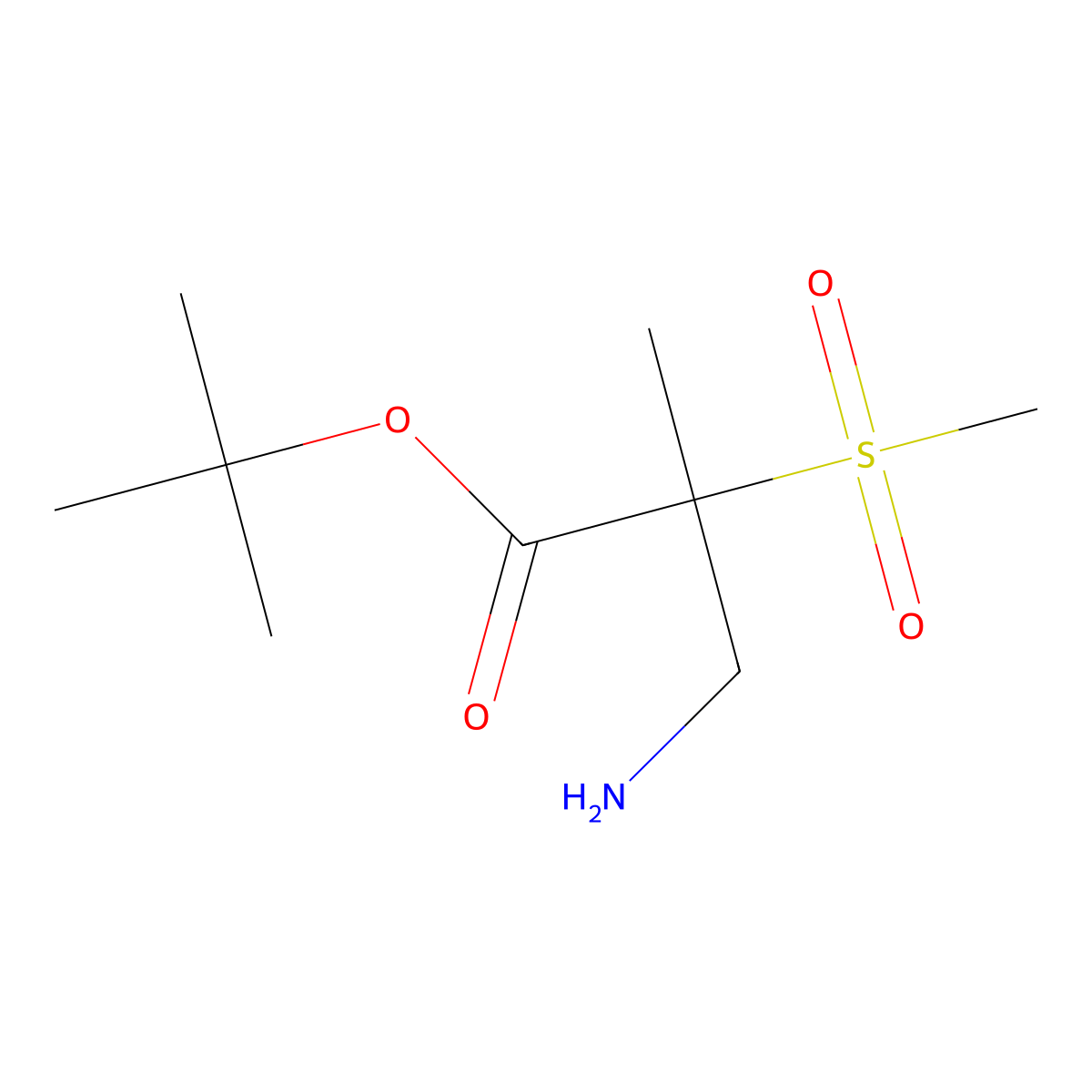 Tert-butyl 3-amino-2-methanesulfonyl-2-methylpropanoate molecular structure, CAS 2580211-41-0
