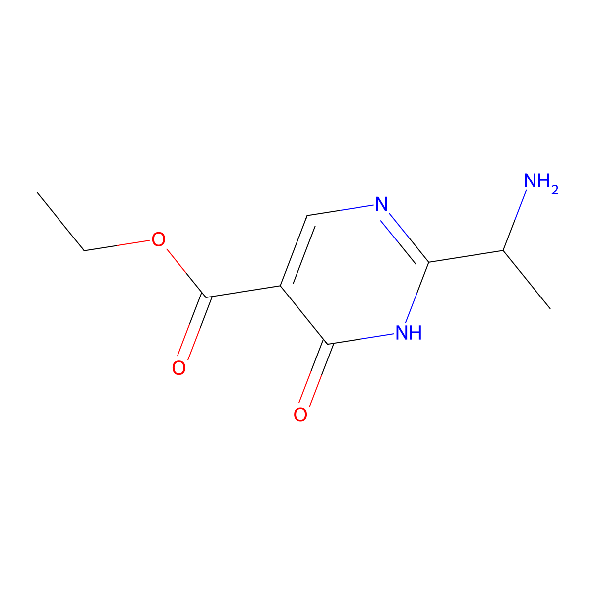 Ethyl 2-(1-aminoethyl)-6-oxo-1,6-dihydropyrimidine-5-carboxylate molecular structure, CAS 2580211-53-4