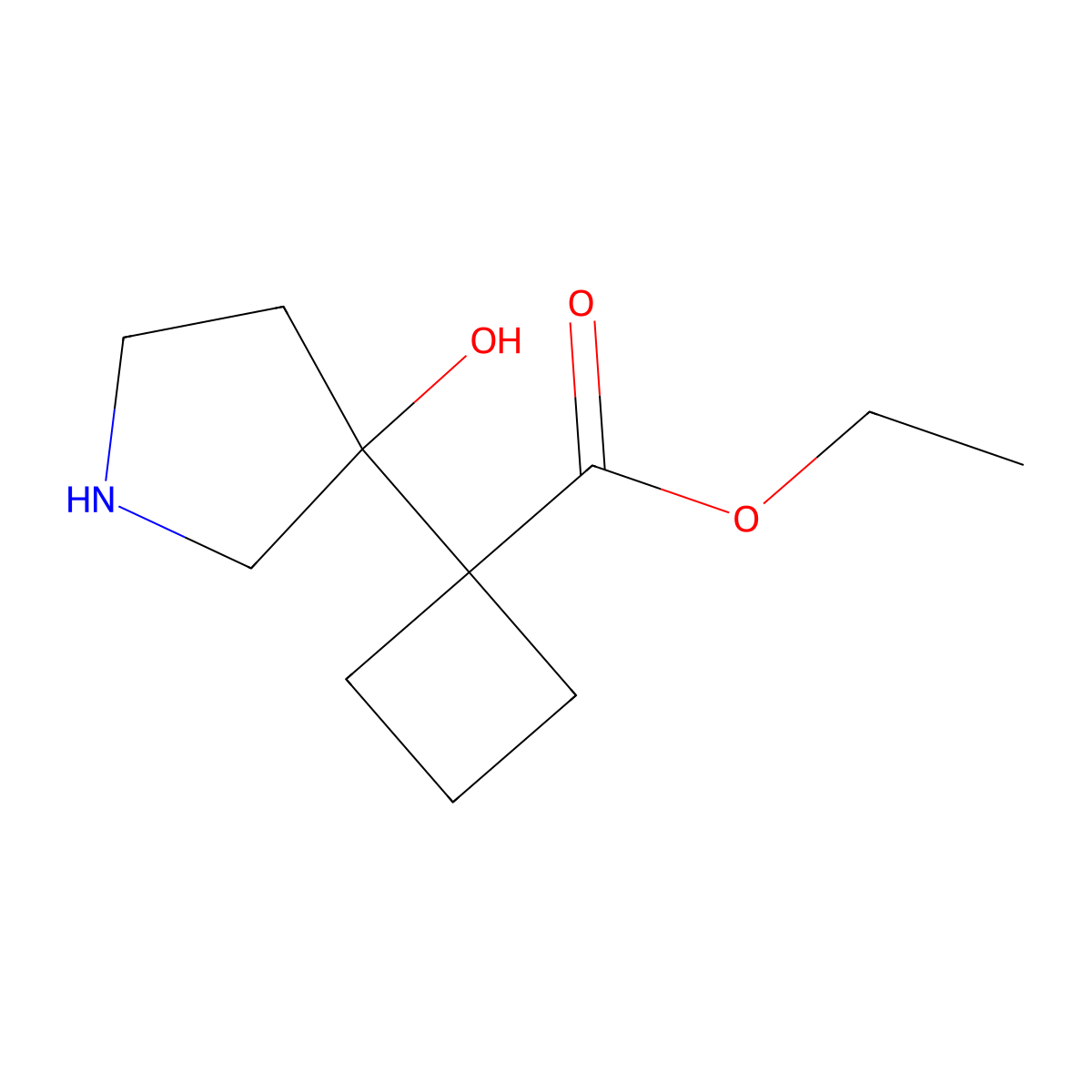 Ethyl 1-(3-hydroxypyrrolidin-3-yl)cyclobutane-1-carboxylate molecular structure, CAS 2580211-56-7