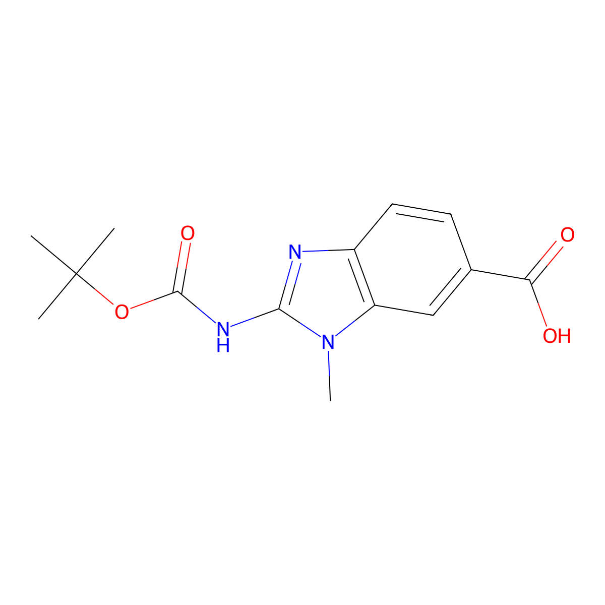 2-{[(tert-butoxy)carbonyl]amino}-1-methyl-1H-1,3-benzodiazole-6-carboxylic acid molecular structure, CAS 2580211-77-2