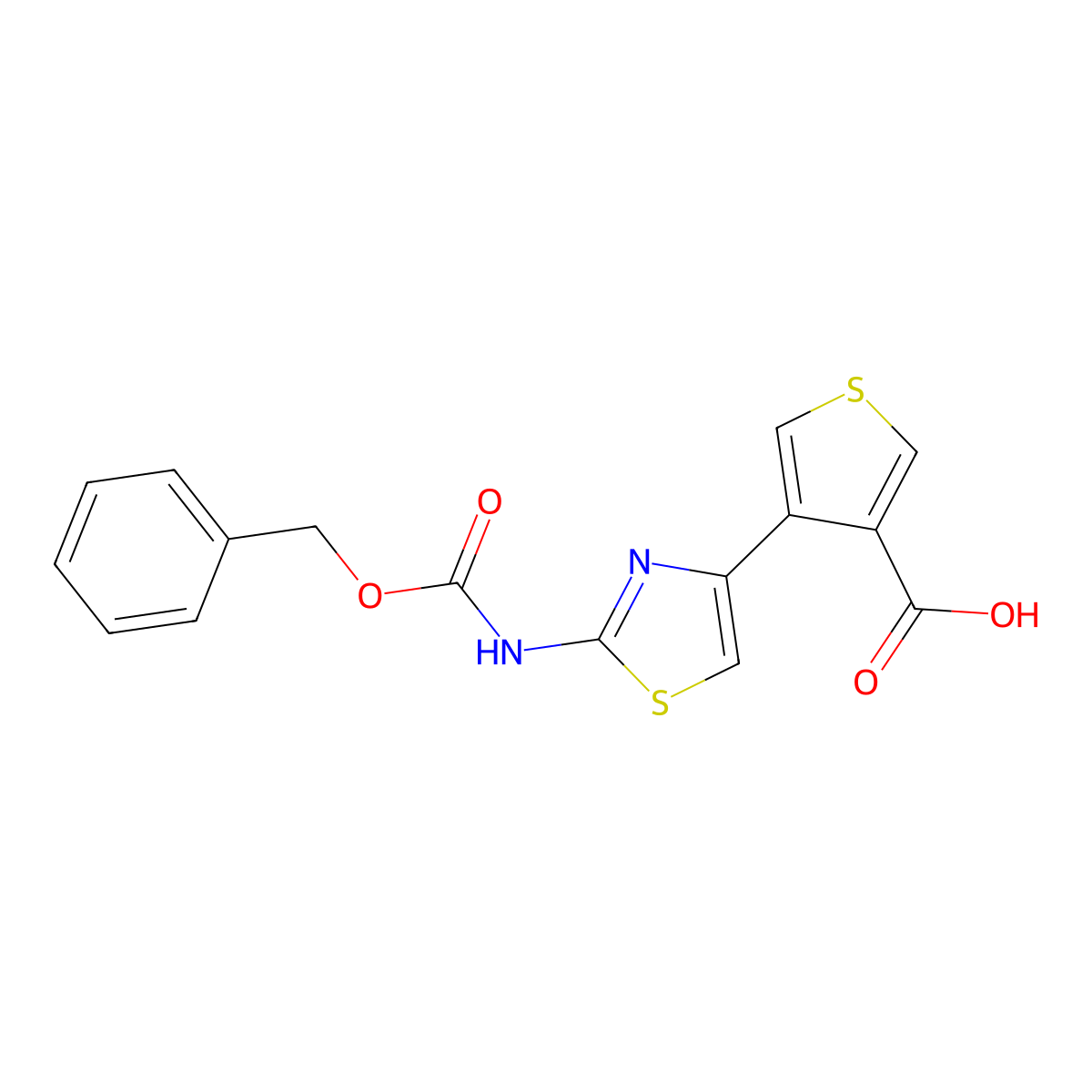 4-(2-{[(Benzyloxy)carbonyl]amino}-1,3-thiazol-4-yl)thiophene-3-carboxylic acid molecular structure, CAS 2580214-03-3
