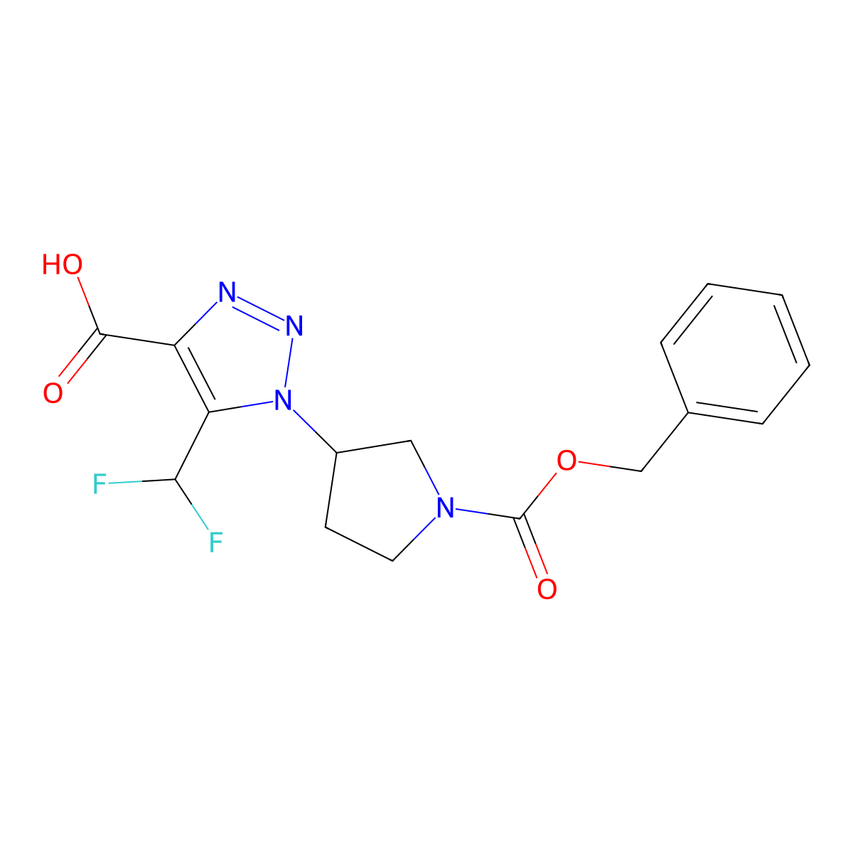 1-{1-[(benzyloxy)carbonyl]pyrrolidin-3-yl}-5-(difluoromethyl)-1H-1,2,3-triazole-4-carboxylic acid molecular structure, CAS 2580214-62-4