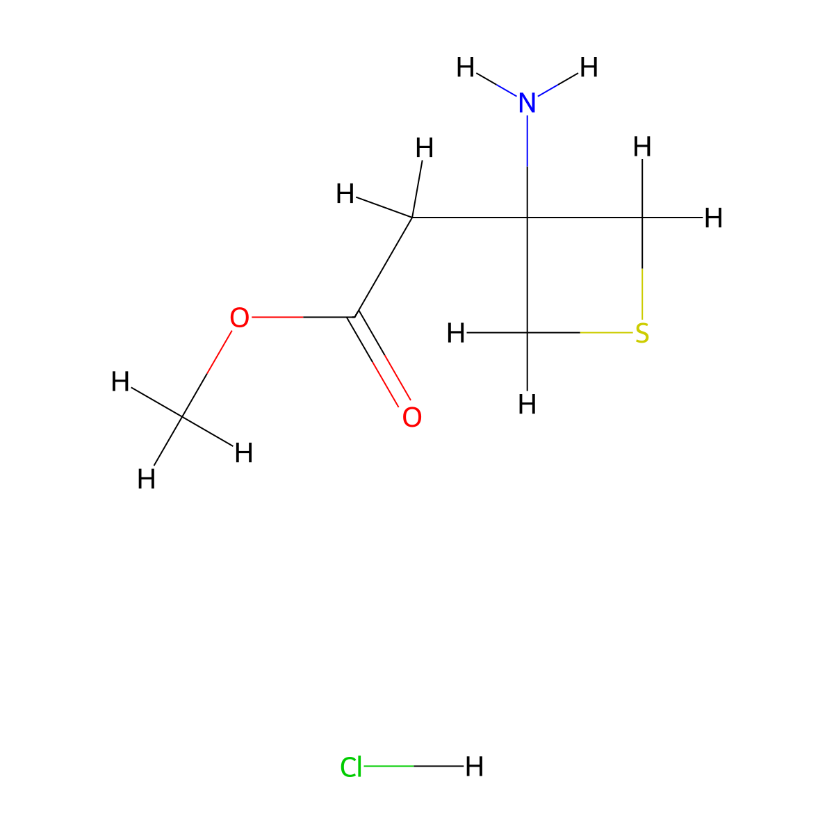 Methyl2-(3-aminothietan-3-yl)acetatehydrochloride molecular structure, CAS 2580214-76-0