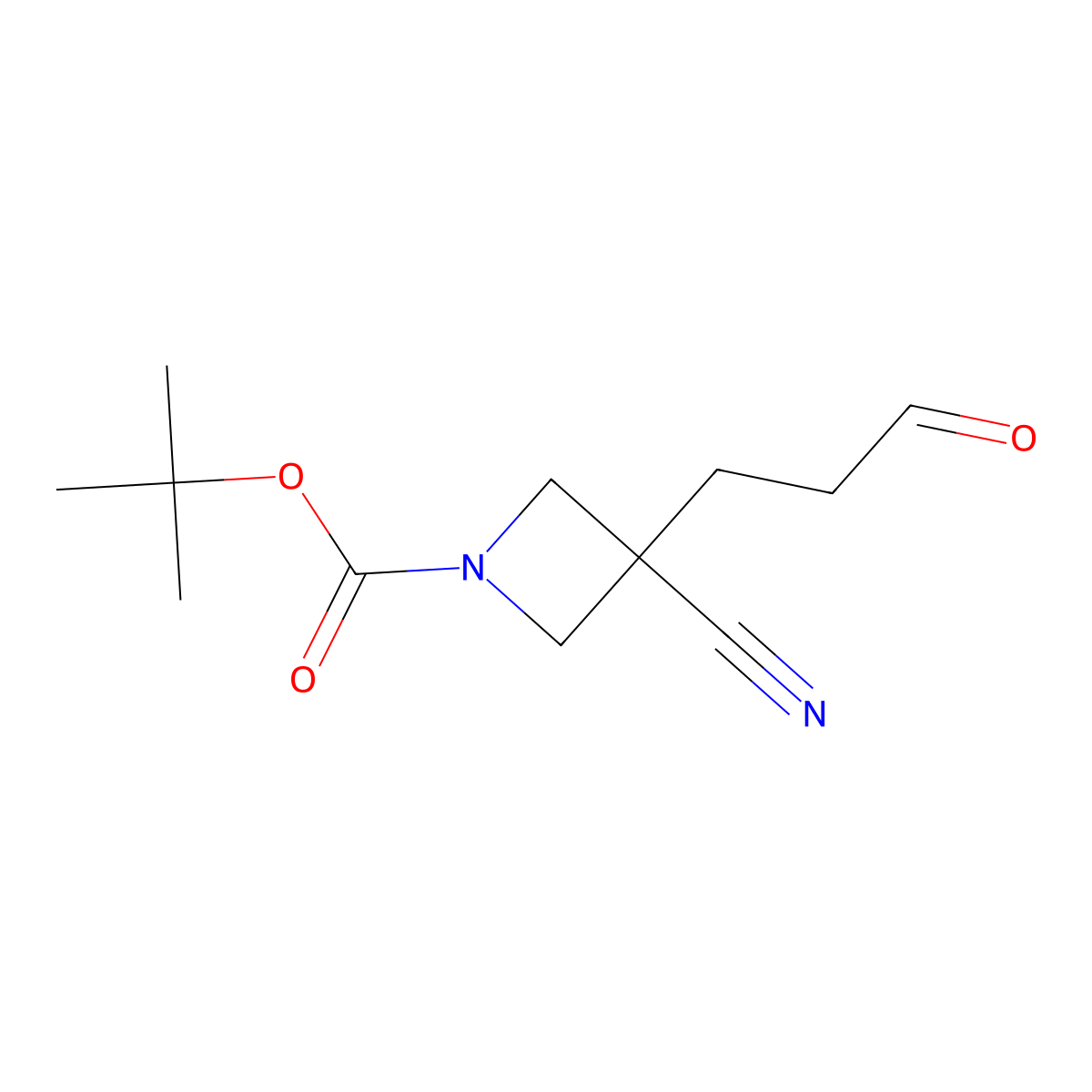 Tert-butyl 3-cyano-3-(3-oxopropyl)azetidine-1-carboxylate molecular structure, CAS 2580214-92-0