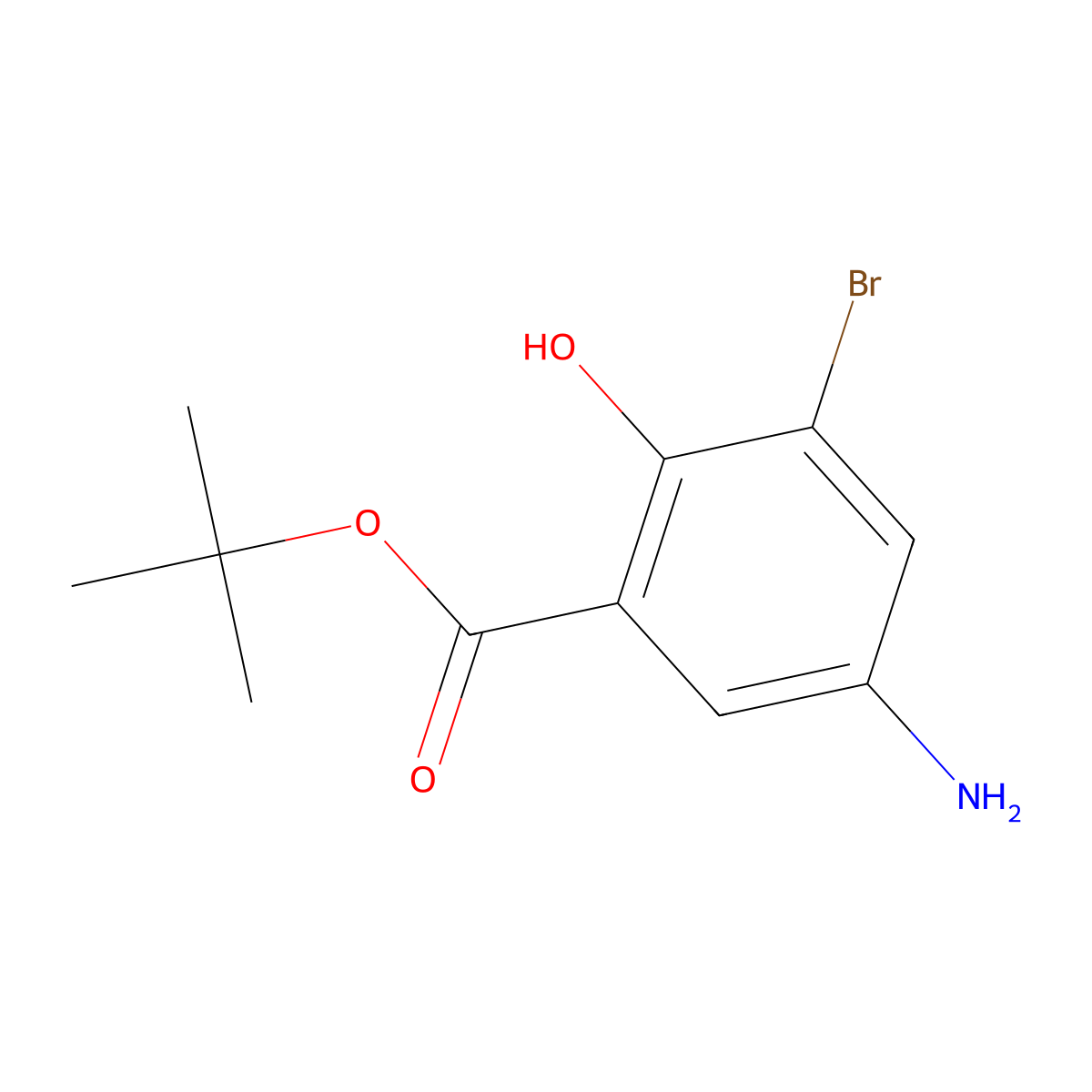 Tert-butyl 5-amino-3-bromo-2-hydroxybenzoate molecular structure, CAS 2580214-97-5