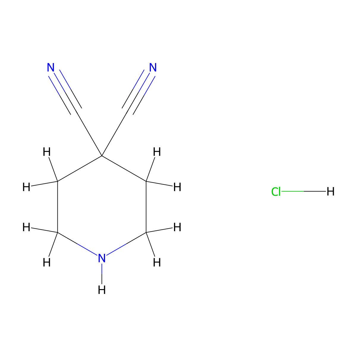 Piperidine-4,4-dicarbonitrile hydrochloride molecular structure, CAS 2580215-04-7