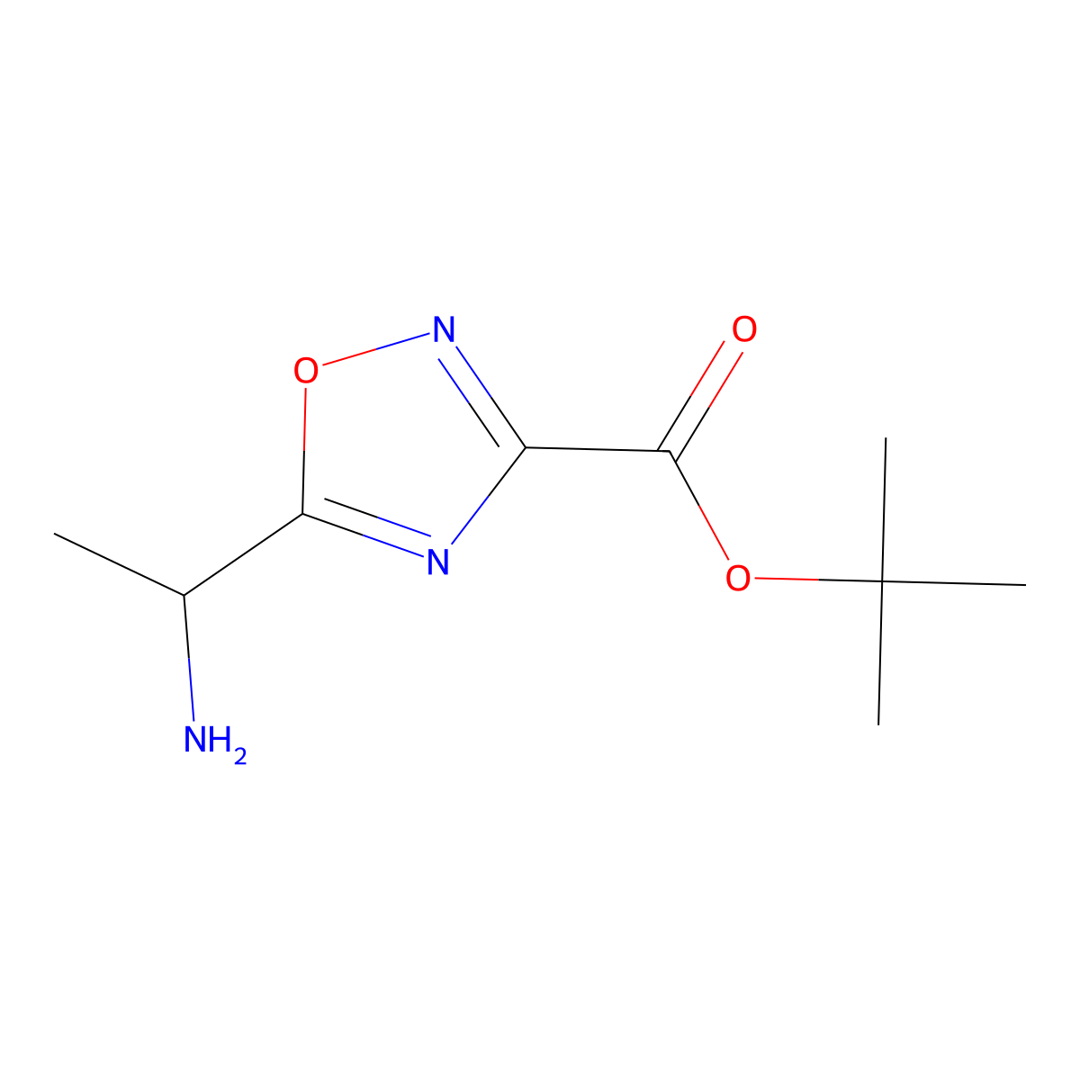 Tert-butyl 5-(1-aminoethyl)-1,2,4-oxadiazole-3-carboxylate molecular structure, CAS 2580215-14-9