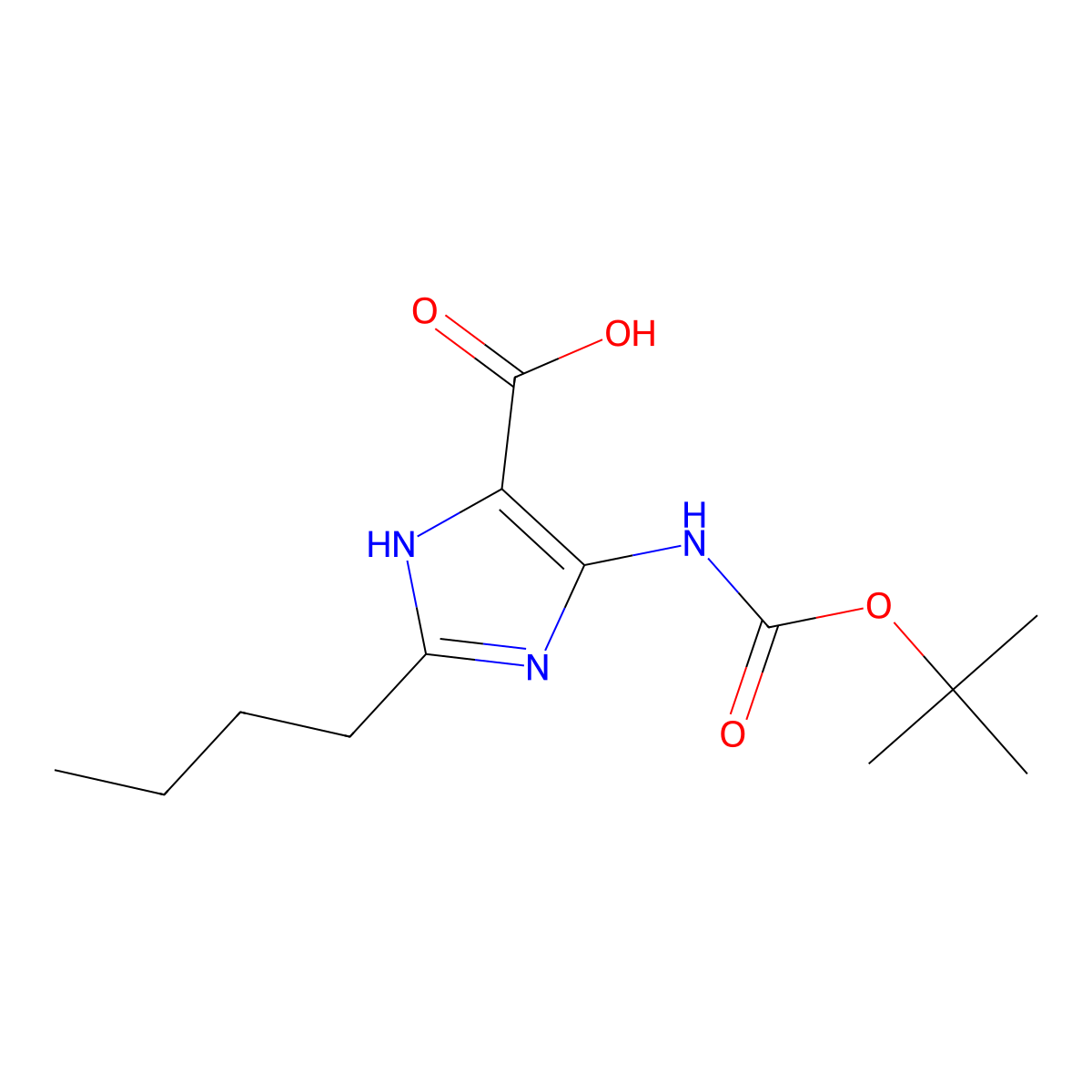 4-{[(tert-butoxy)carbonyl]amino}-2-butyl-1H-imidazole-5-carboxylic acid molecular structure, CAS 2580215-23-0