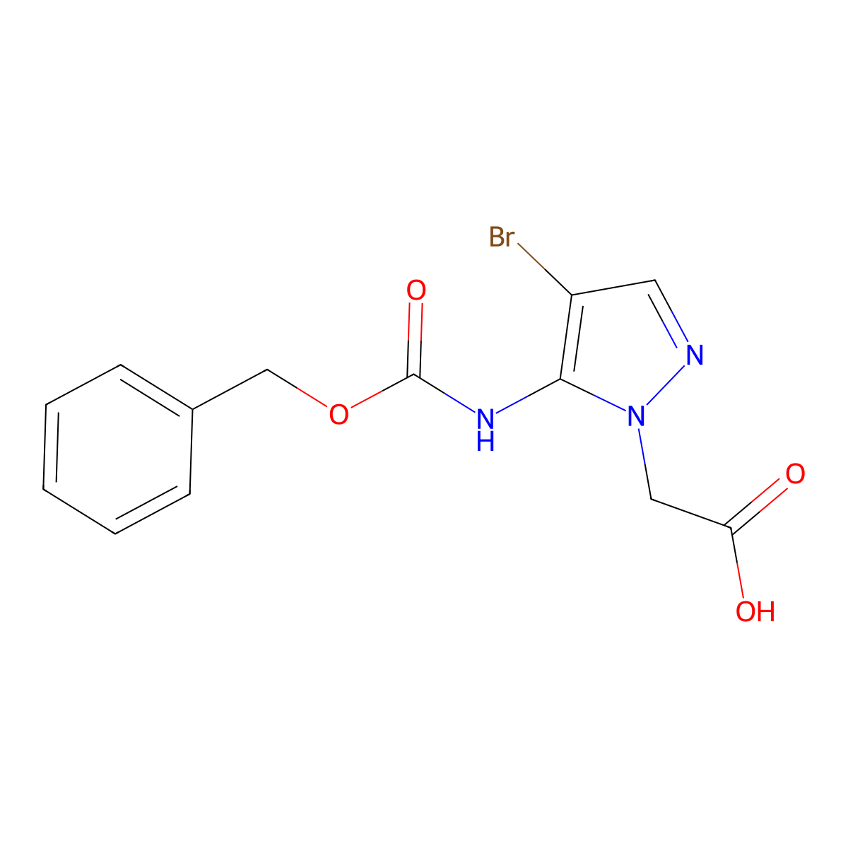 2-(5-{[(benzyloxy)carbonyl]amino}-4-bromo-1H-pyrazol-1-yl)acetic acid molecular structure, CAS 2580215-24-1