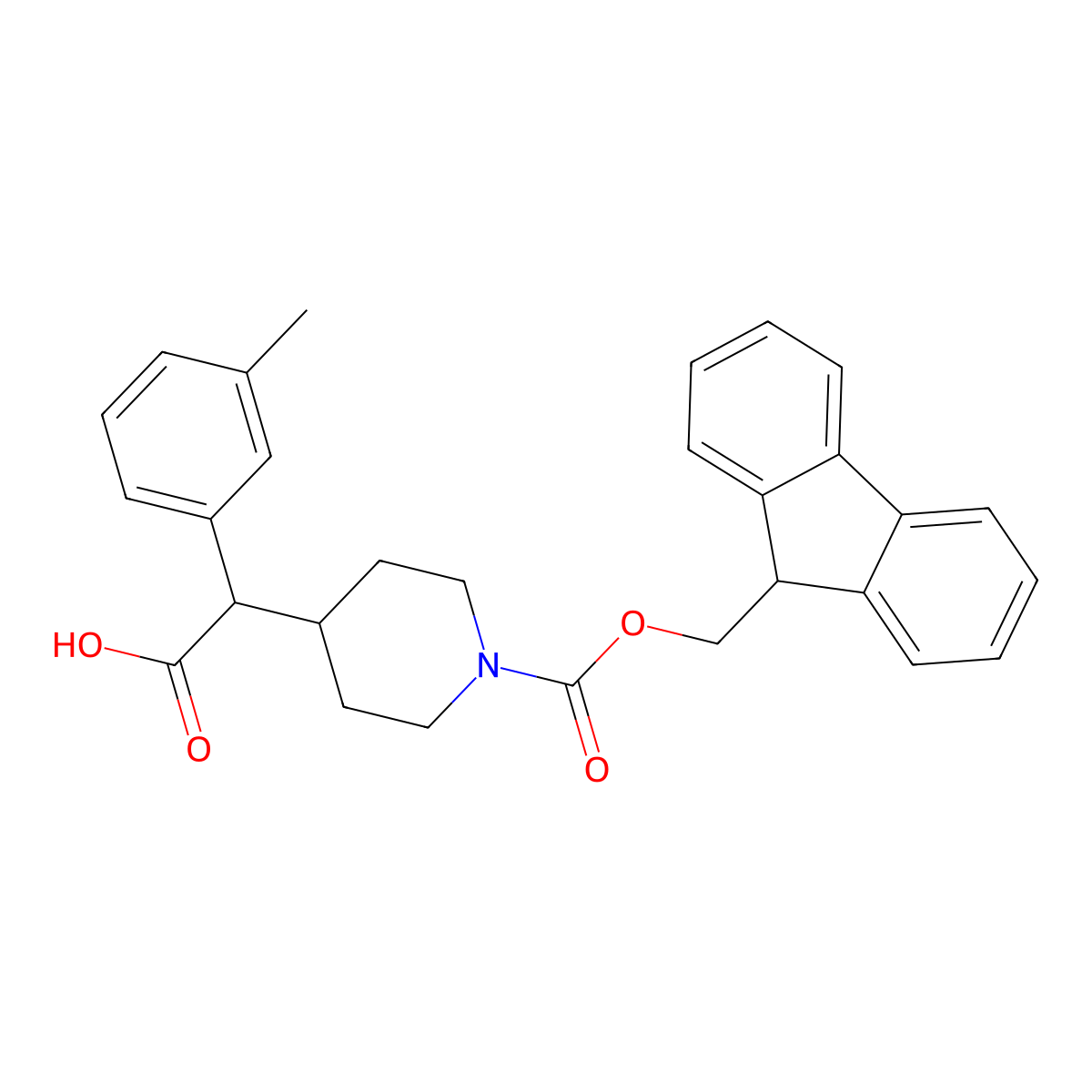 2-(1-{[(9H-fluoren-9-yl)methoxy]carbonyl}piperidin-4-yl)-2-(3-methylphenyl)aceticacid molecular structure, CAS 2580215-27-4