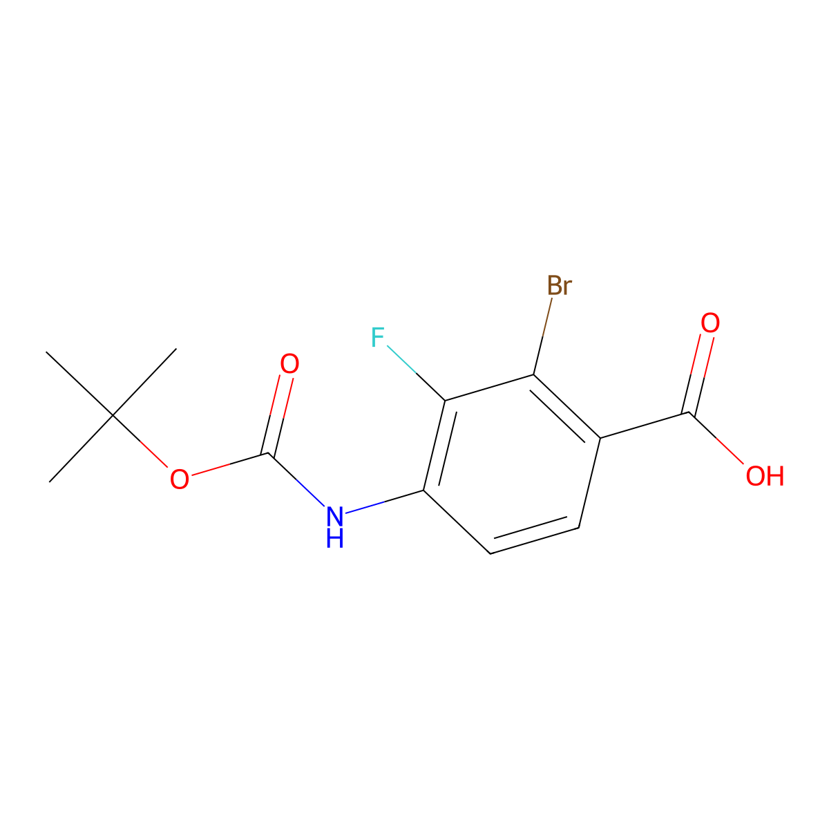 2-Bromo-4-{[(tert-butoxy)carbonyl]amino}-3-fluorobenzoic acid molecular structure, CAS 2580215-28-5