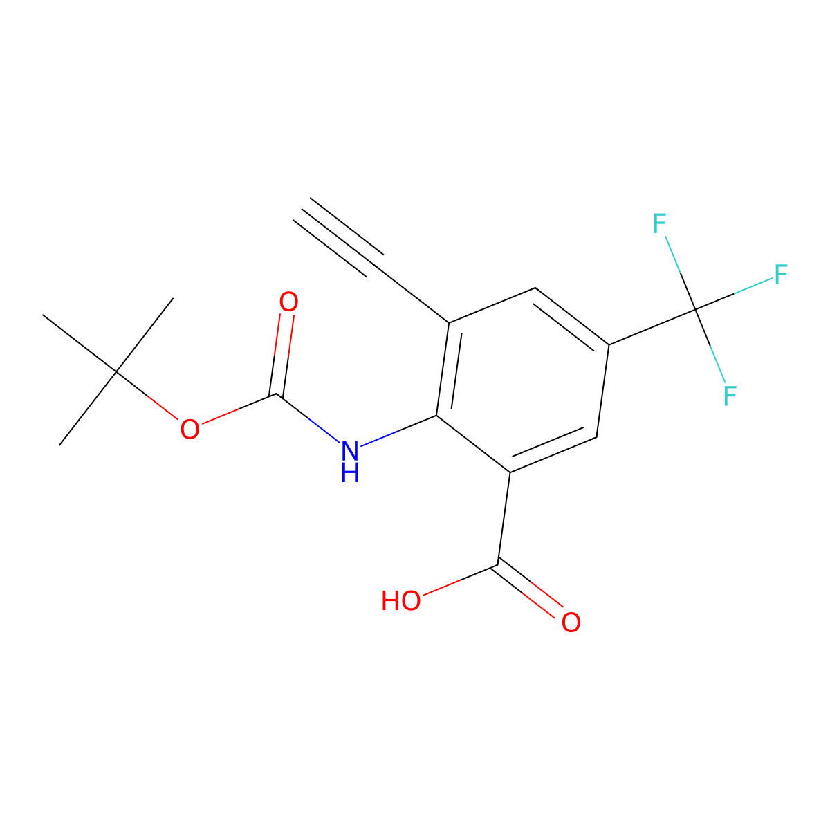 2-{[(Tert-butoxy)carbonyl]amino}-3-ethynyl-5-(trifluoromethyl)benzoic acid molecular structure, CAS 2580215-31-0