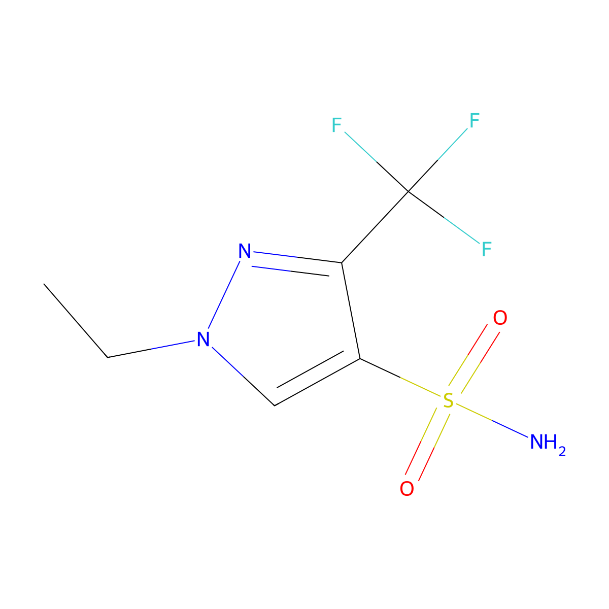 1-ethyl-3-(trifluoromethyl)-1H-pyrazole-4-sulfonamide molecular structure, CAS 2580215-33-2