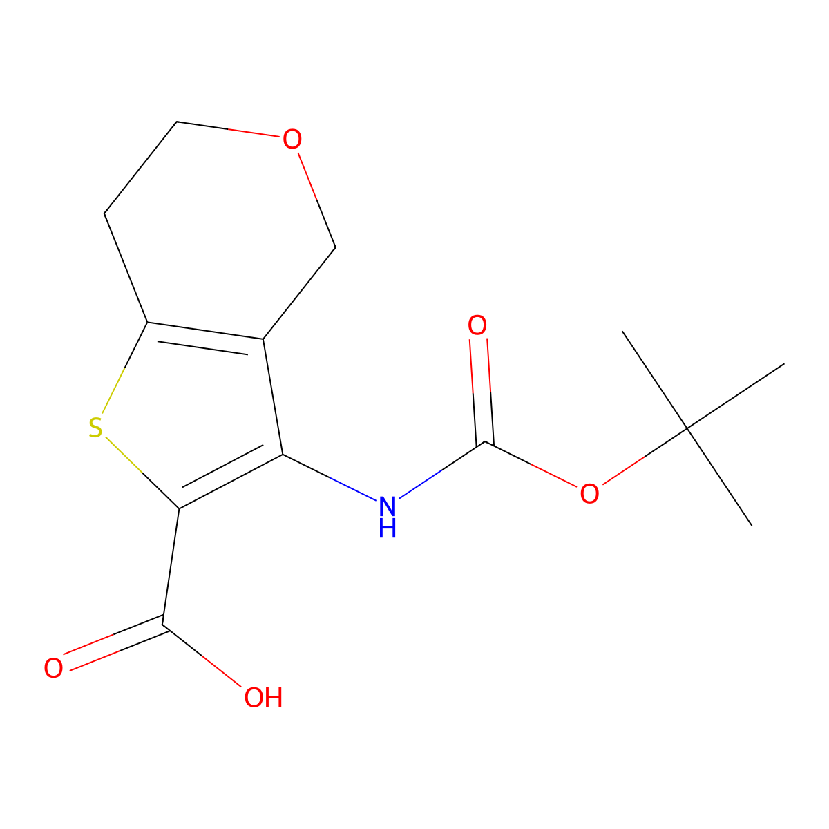3-{[(tert-butoxy)carbonyl]amino}-4H,6H,7H-thieno[3,2-c]pyran-2-carboxylic acid molecular structure, CAS 2580215-34-3