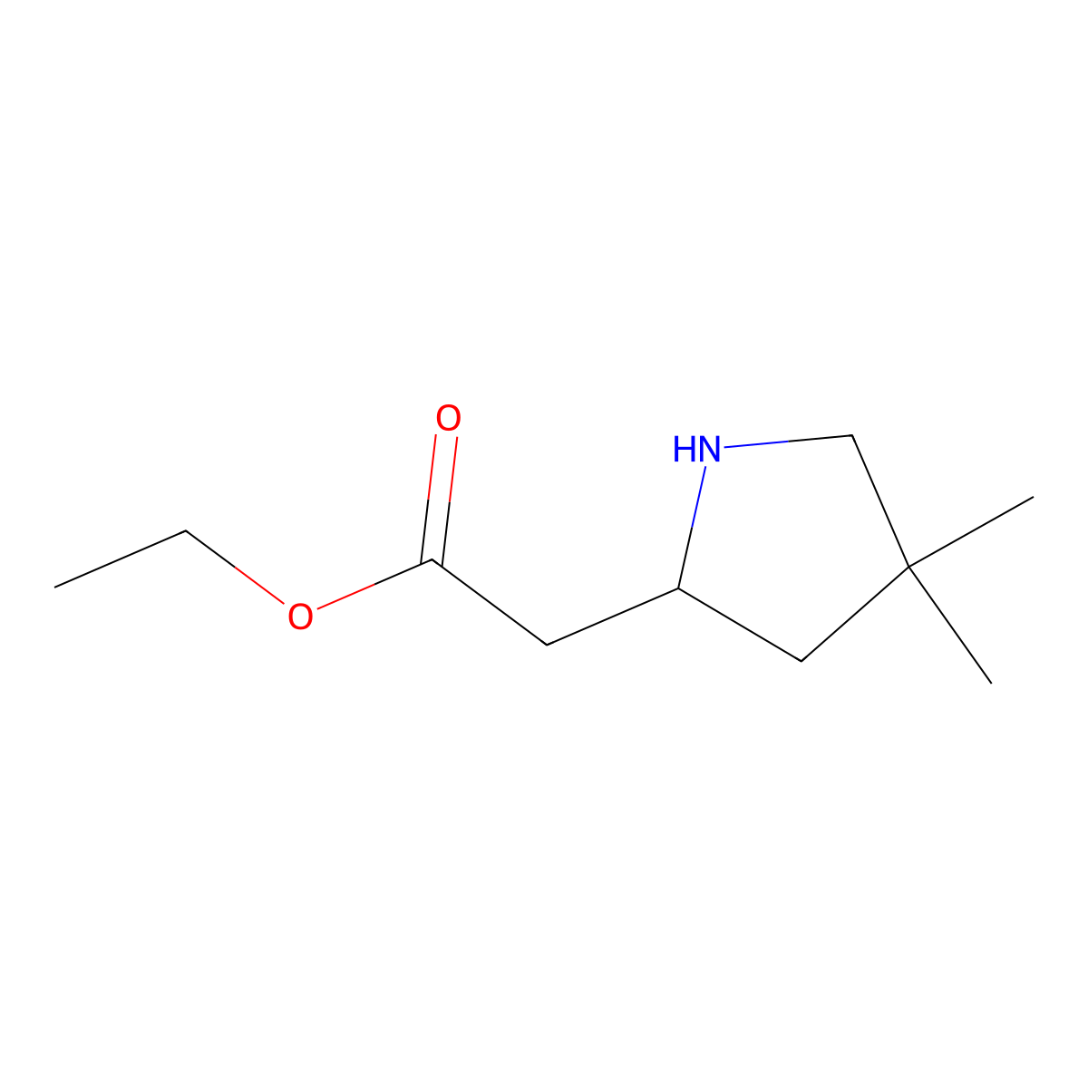 Ethyl 2-(4,4-dimethylpyrrolidin-2-yl)acetate molecular structure, CAS 2580215-58-1