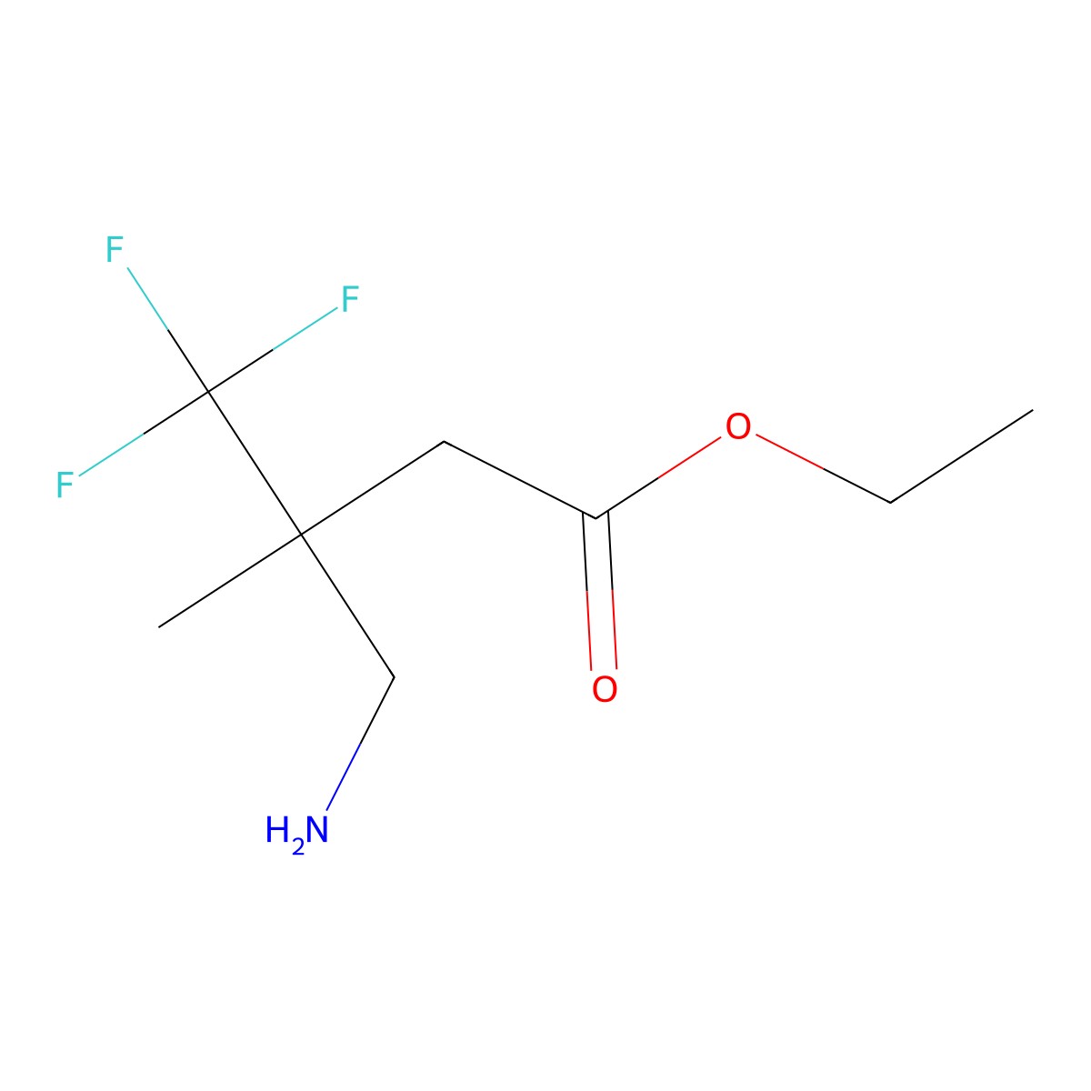 Ethyl 4-amino-3-methyl-3-(trifluoromethyl)butanoate molecular structure, CAS 2580215-65-0