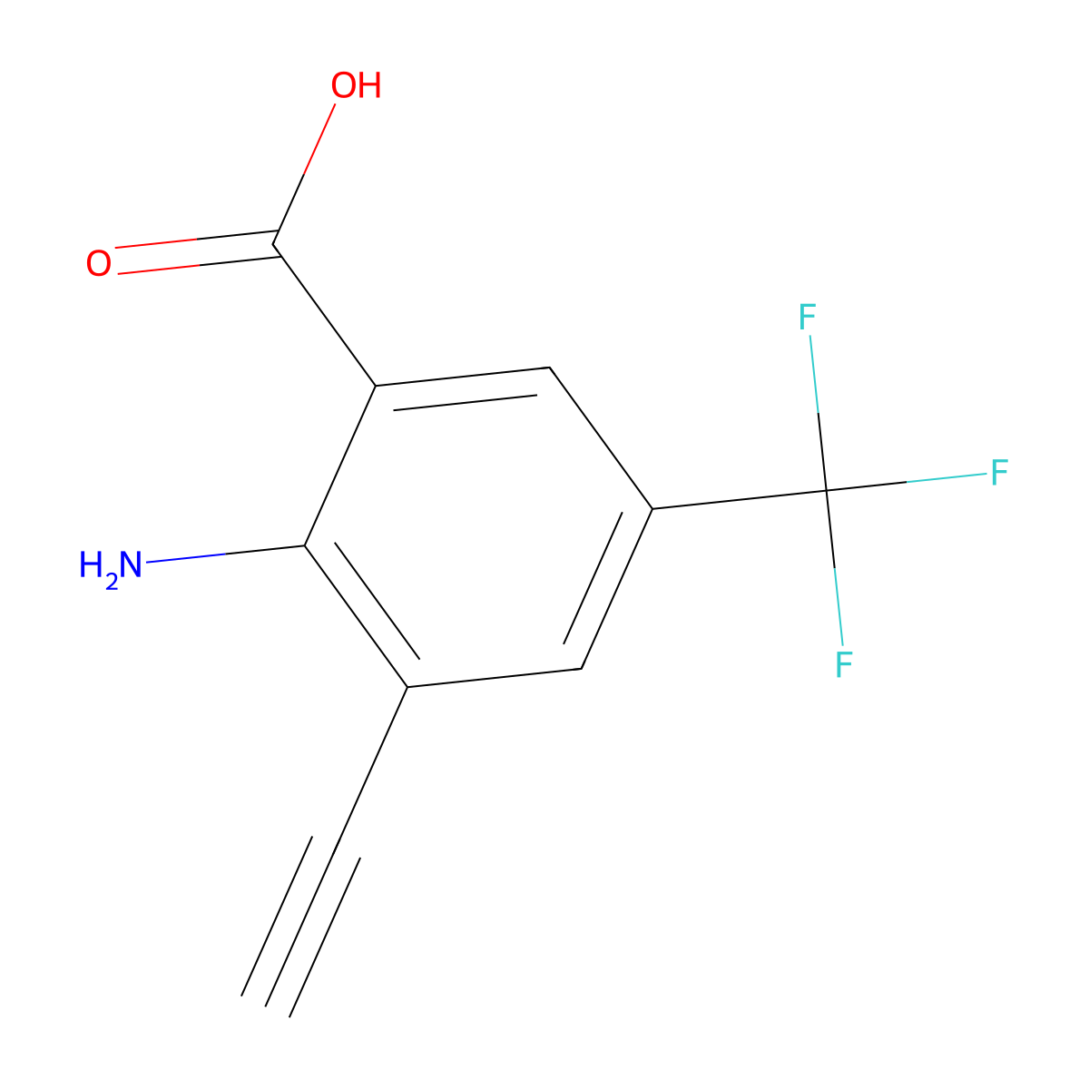 2-Amino-3-ethynyl-5-(trifluoromethyl)benzoic acid molecular structure, CAS 2580215-82-1