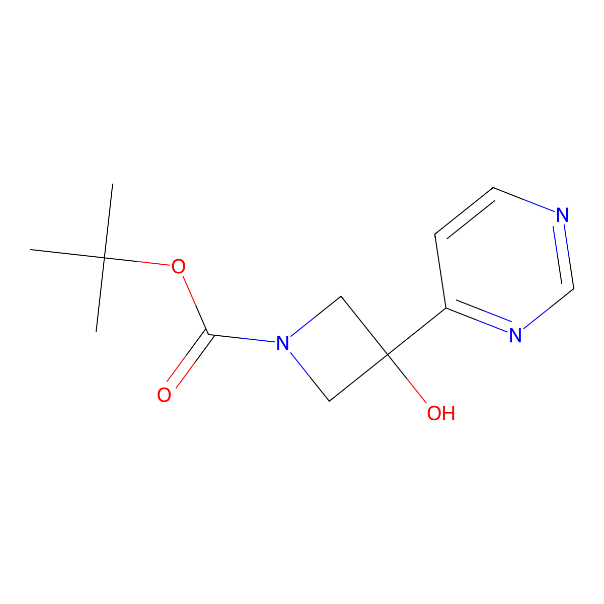 Tert-butyl 3-hydroxy-3-(pyrimidin-4-yl)azetidine-1-carboxylate molecular structure, CAS 2580215-90-1