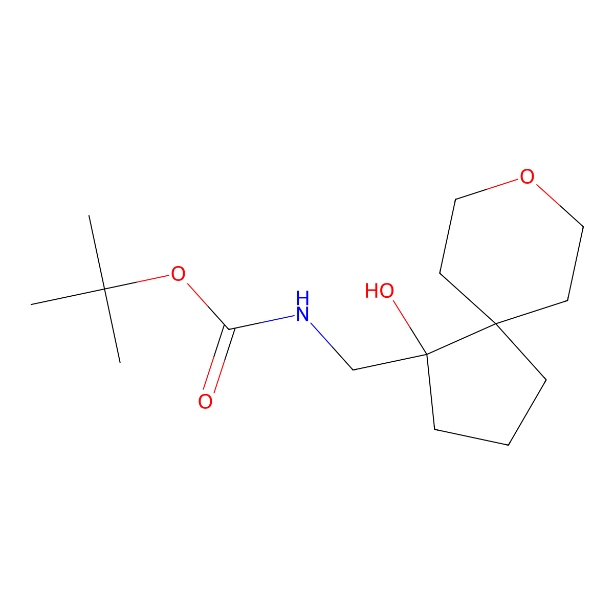 tert-butyl N-({1-hydroxy-8-oxaspiro[4.5]decan-1-yl}methyl)carbamate molecular structure, CAS 2580215-91-2