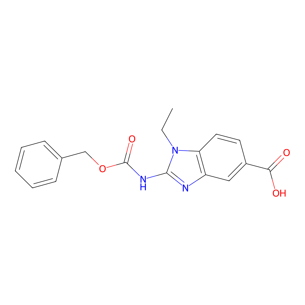 2-{[(benzyloxy)carbonyl]amino}-1-ethyl-1H-1,3-benzodiazole-5-carboxylic acid molecular structure, CAS 2580215-94-5