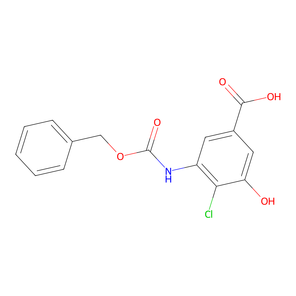 3-{[(Benzyloxy)carbonyl]amino}-4-chloro-5-hydroxybenzoic acid molecular structure, CAS 2580215-98-9
