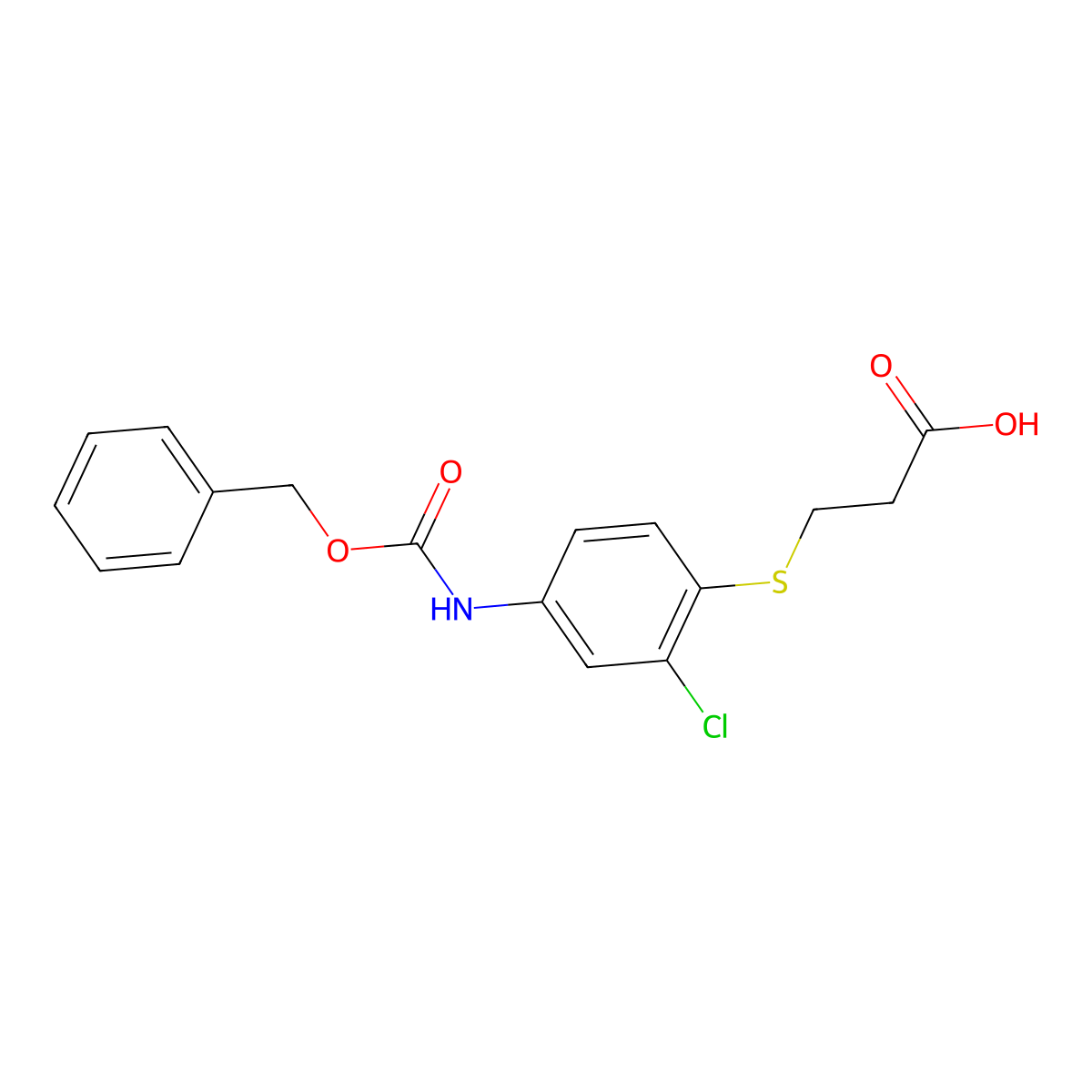 3-[(4-{[(Benzyloxy)carbonyl]amino}-2-chlorophenyl)sulfanyl]propanoic acid molecular structure, CAS 2580216-00-6