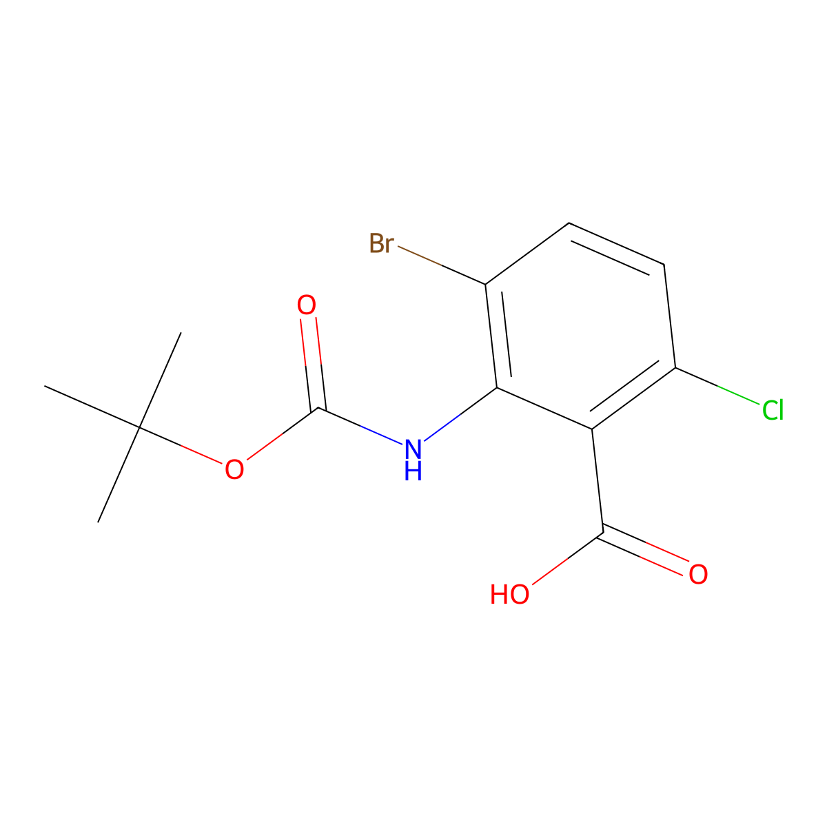 3-Bromo-2-{[(tert-butoxy)carbonyl]amino}-6-chlorobenzoic acid molecular structure, CAS 2580216-26-6