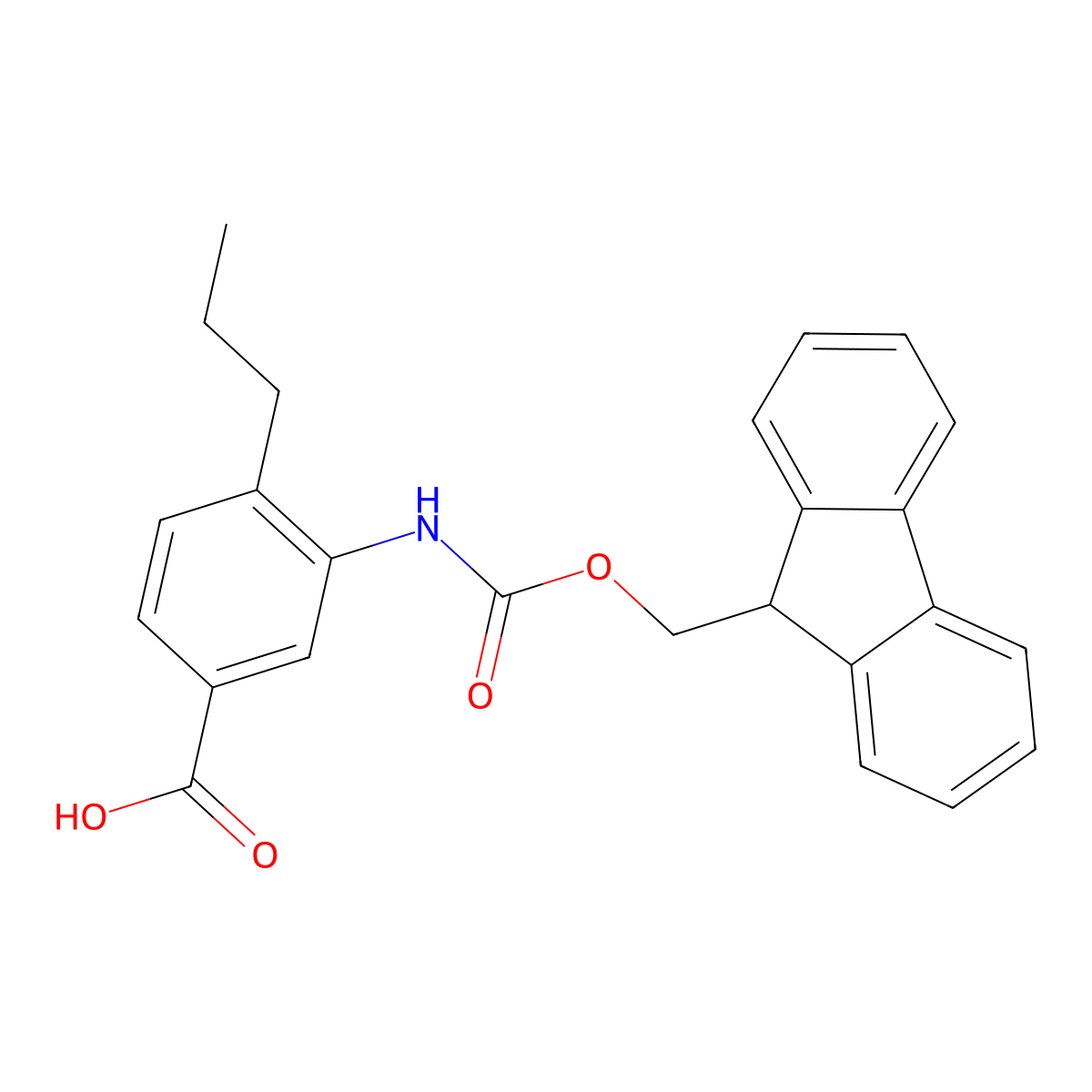 3-({[(9H-fluoren-9-yl)methoxy]carbonyl}amino)-4-propylbenzoic acid molecular structure, CAS 2580216-30-2