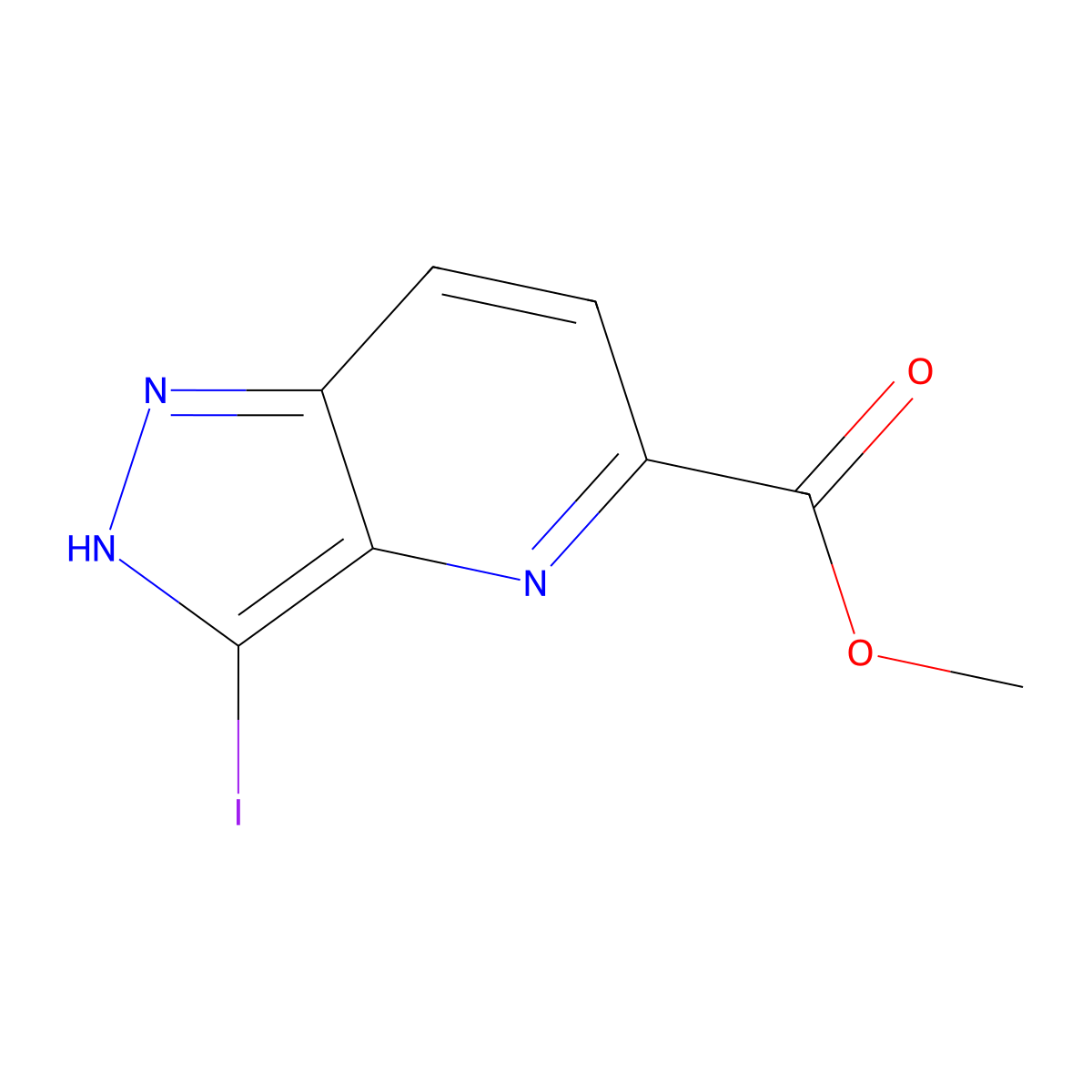 methyl 3-iodo-1H-pyrazolo[4,3-b]pyridine-5-carboxylate molecular structure, CAS 2580216-36-8