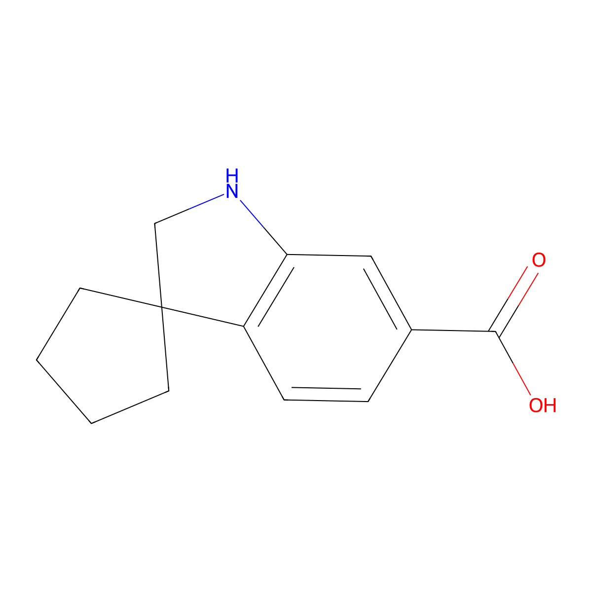 1',2'-Dihydrospiro[cyclopentane-1,3'-indole]-6'-carboxylic acid molecular structure, CAS 2580216-38-0