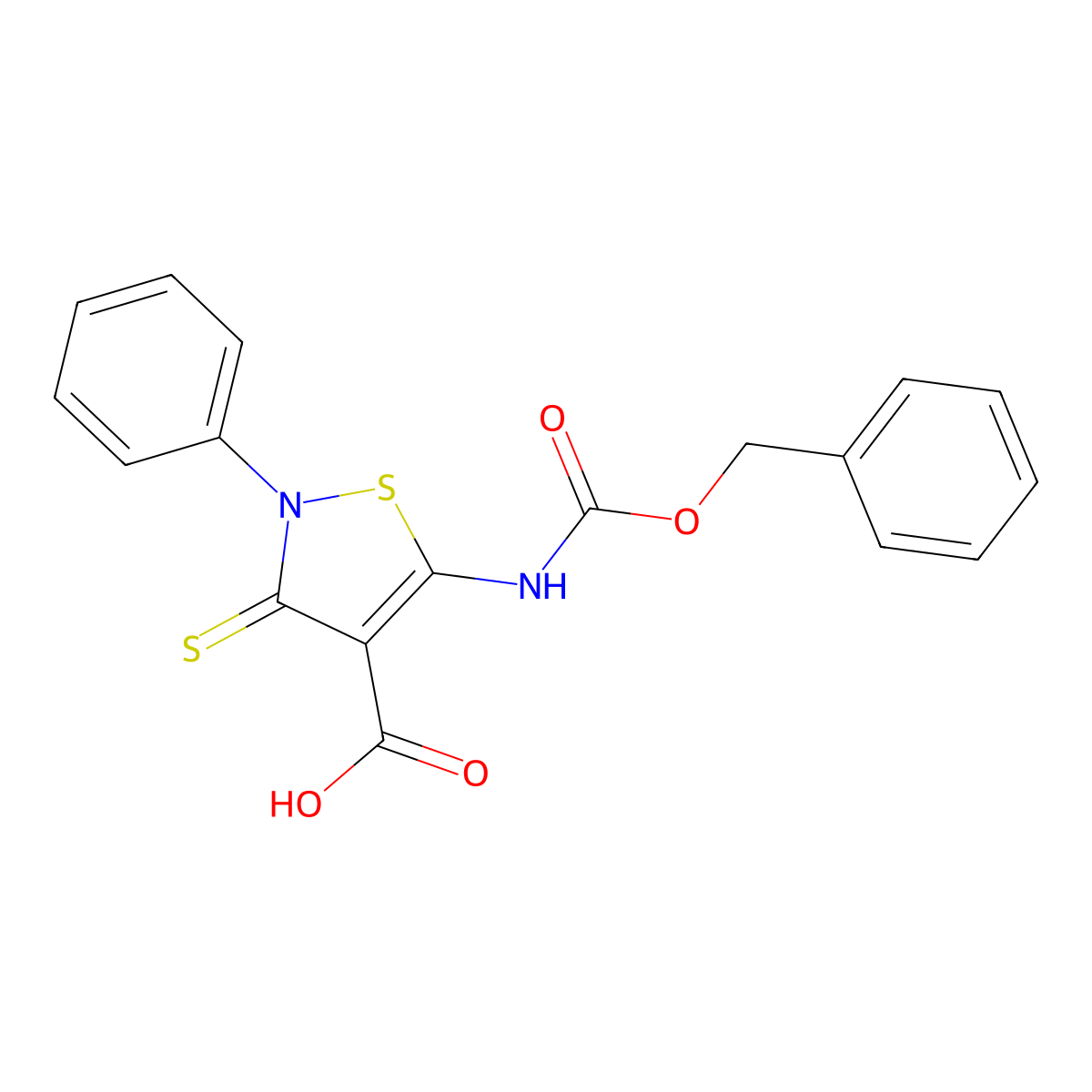 5-{[(Benzyloxy)carbonyl]amino}-2-phenyl-3-sulfanylidene-2,3-dihydro-1,2-thiazole-4-carboxylic acid molecular structure, CAS 2580216-43-7
