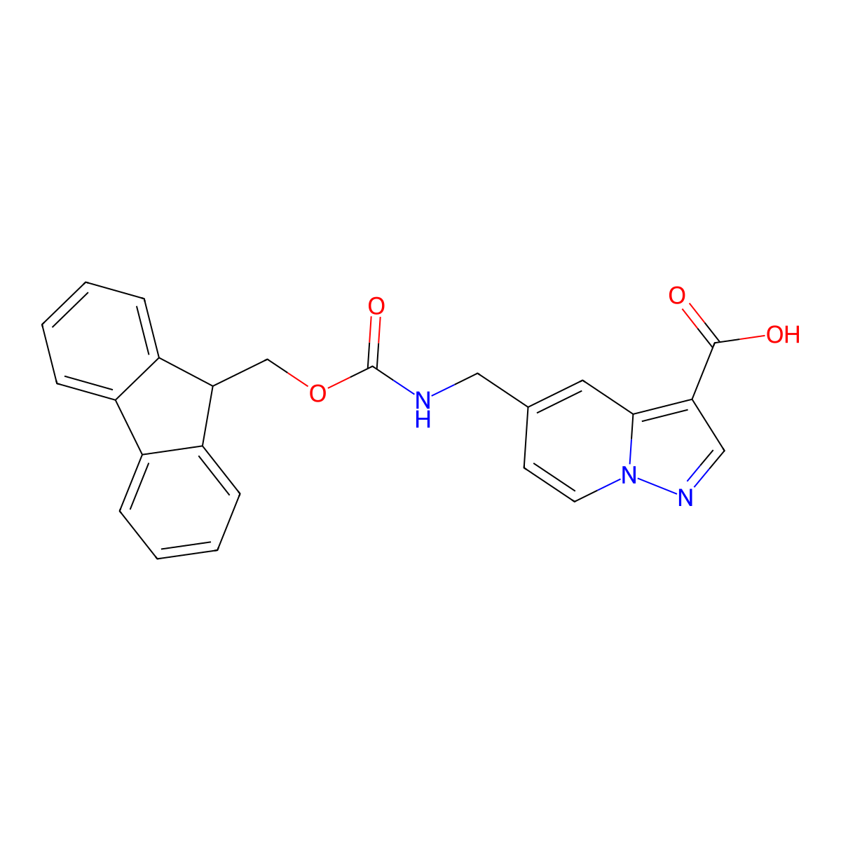 5-[({[(9H-fluoren-9-yl)methoxy]carbonyl}amino)methyl]pyrazolo[1,5-a]pyridine-3-carboxylic acid molecular structure, CAS 2580216-44-8