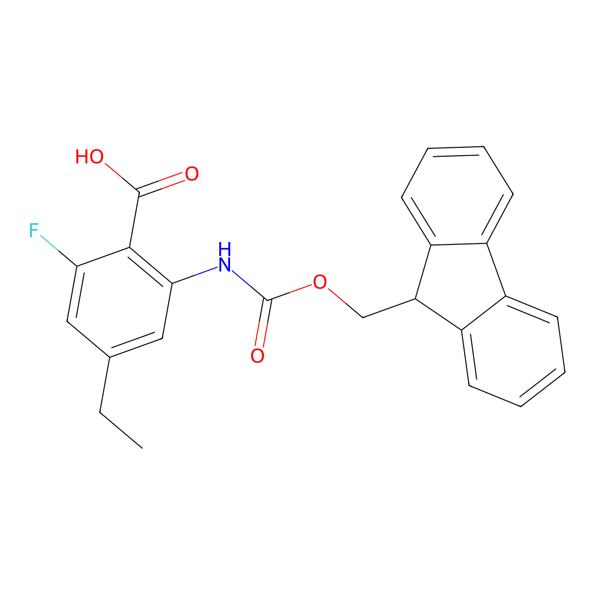 4-ethyl-2-({[(9H-fluoren-9-yl)methoxy]carbonyl}amino)-6-fluorobenzoic acid molecular structure, CAS 2580216-47-1