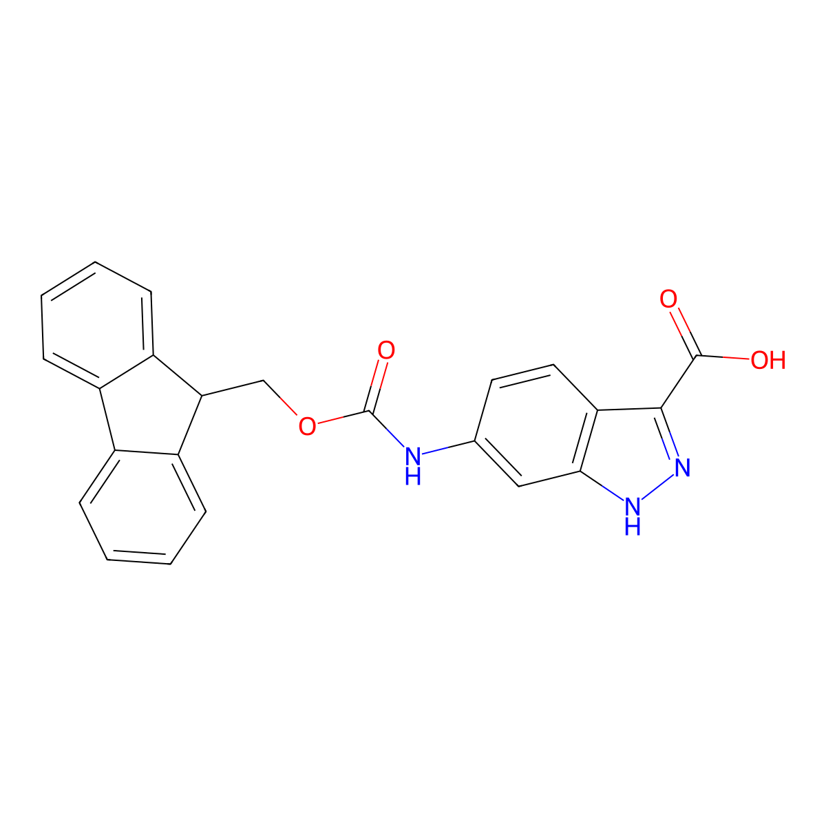 6-((((9H-fluoren-9-yl)methoxy)carbonyl)amino)-1H-indazole-3-carboxylic acid molecular structure, CAS 2580216-64-2