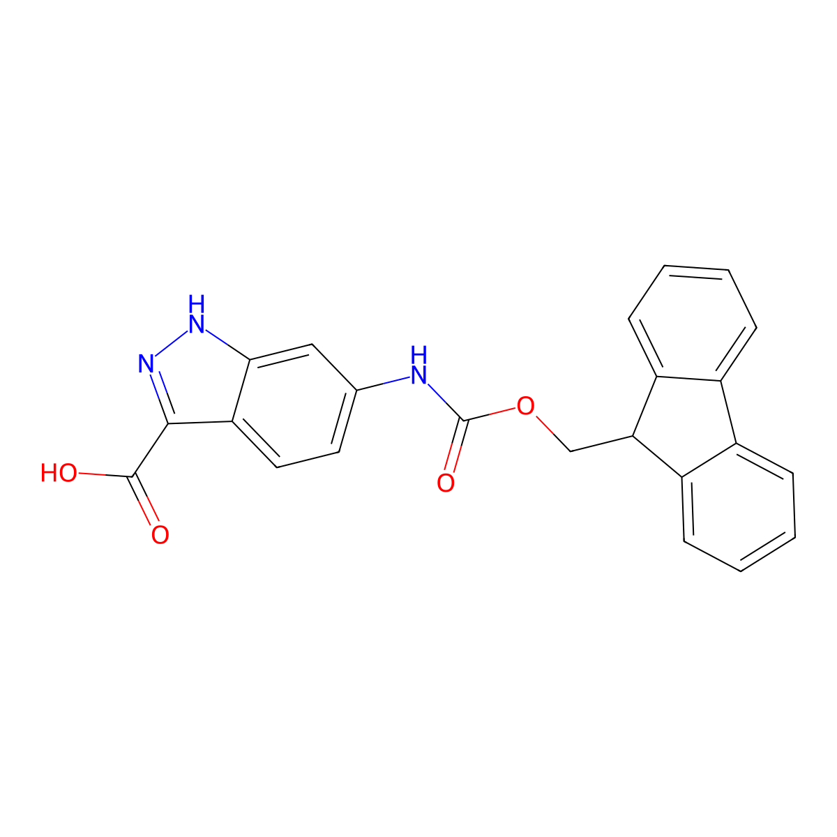 6-((((9H-fluoren-9-yl)methoxy)carbonyl)amino)-1H-indazole-3-carboxylic acid molecular structure, CAS 2580216-64-2