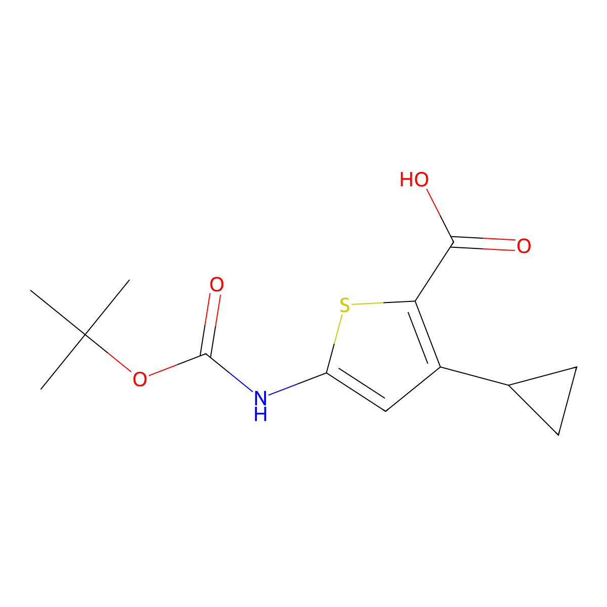 5-{[(Tert-butoxy)carbonyl]amino}-3-cyclopropylthiophene-2-carboxylic acid molecular structure, CAS 2580216-67-5