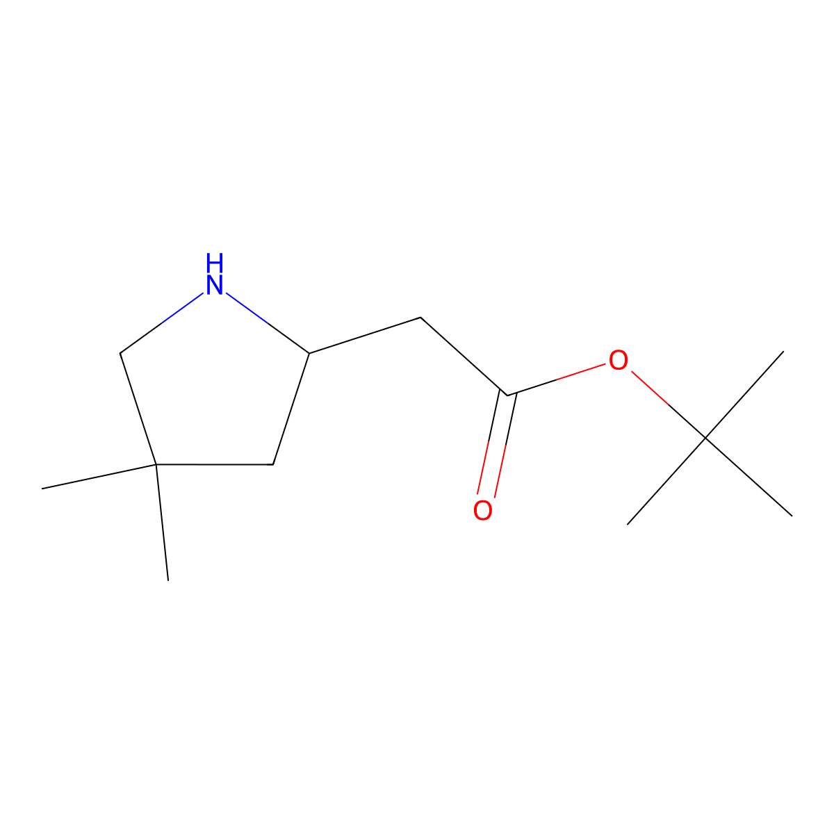 Tert-butyl 2-(4,4-dimethylpyrrolidin-2-yl)acetate molecular structure, CAS 2580216-76-6