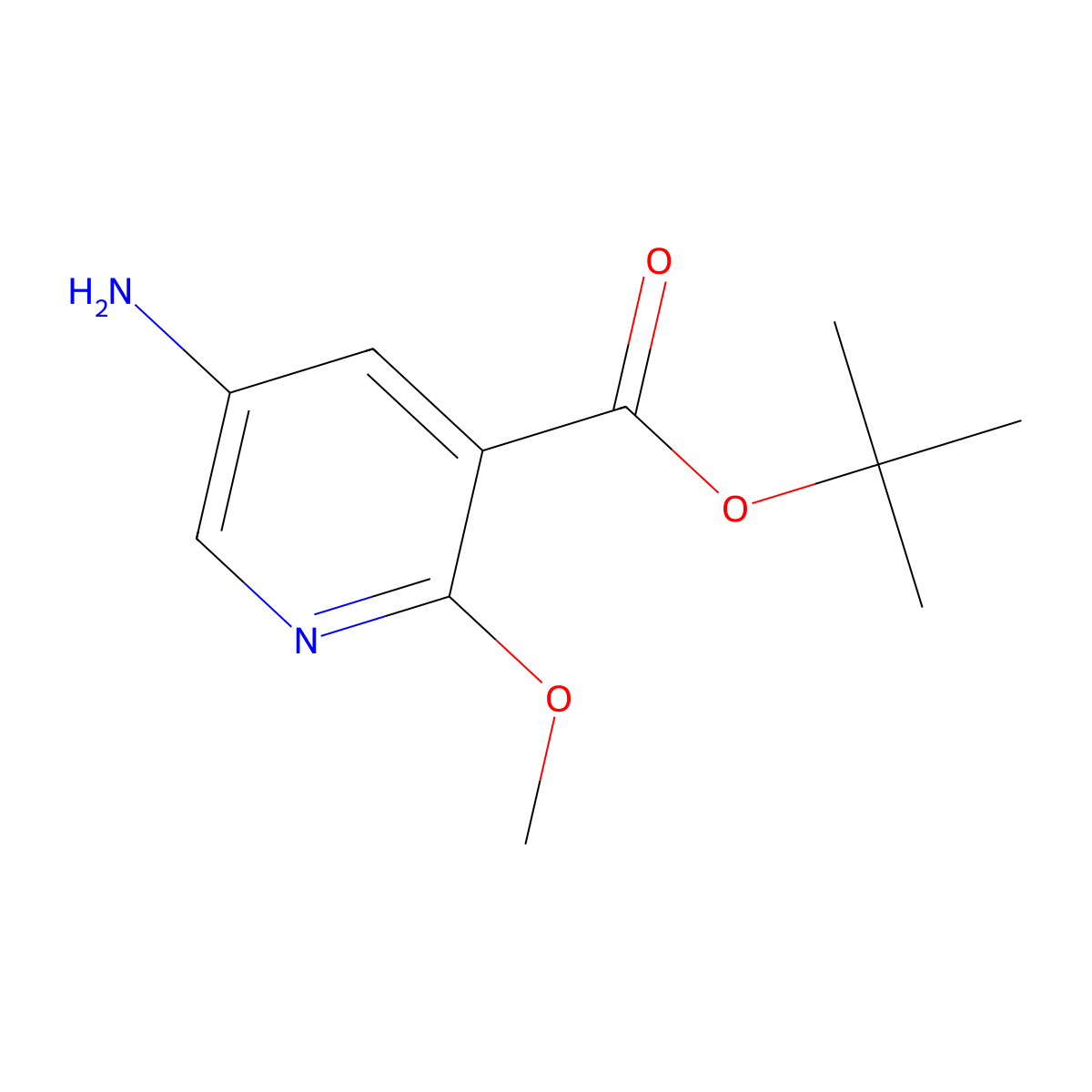 Tert-butyl 5-amino-2-methoxypyridine-3-carboxylate molecular structure, CAS 2580216-81-3