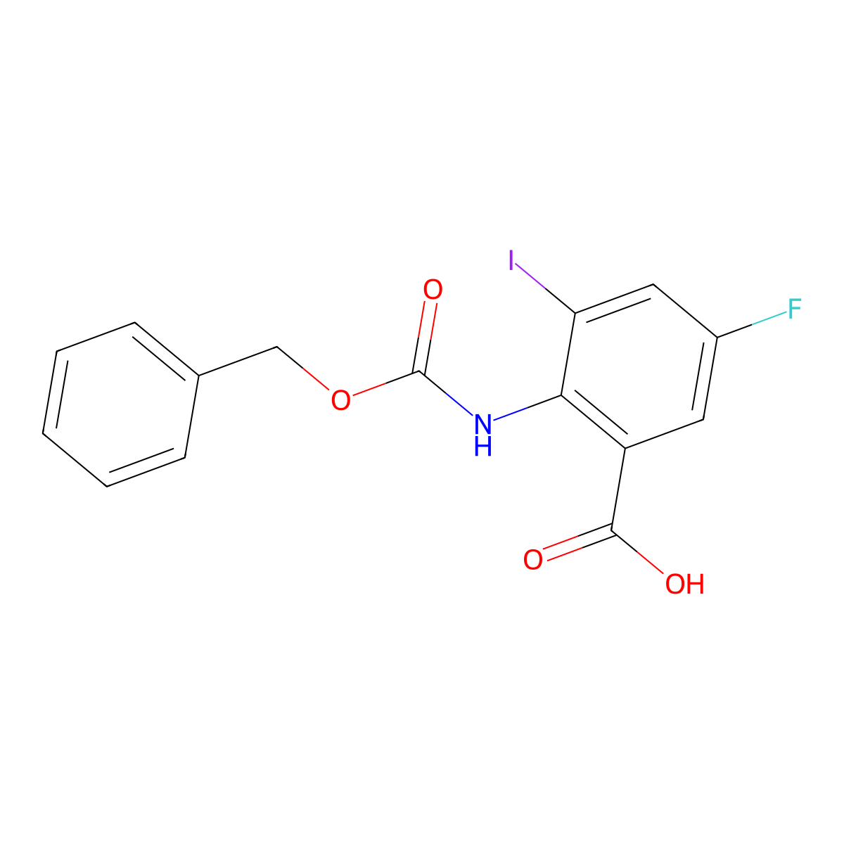 2-{[(Benzyloxy)carbonyl]amino}-5-fluoro-3-iodobenzoic acid molecular structure, CAS 2580217-13-4