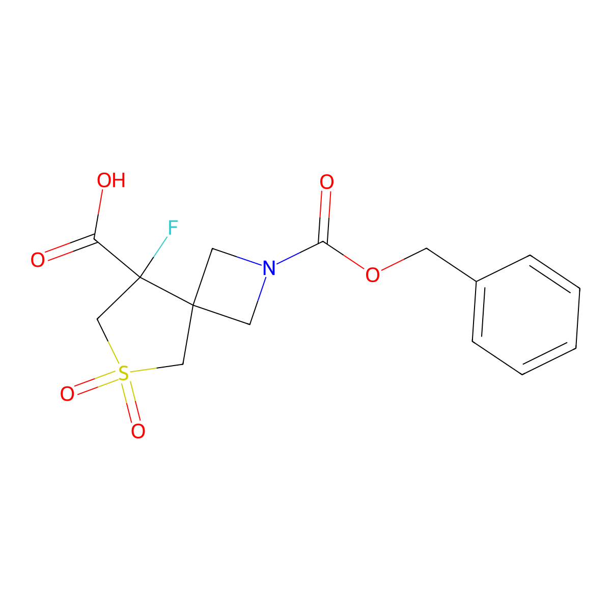 2-[(Benzyloxy)carbonyl]-8-fluoro-6,6-dioxo-6lambda6-thia-2-azaspiro[3.4]octane-8-carboxylic acid molecular structure, CAS 2580217-19-0