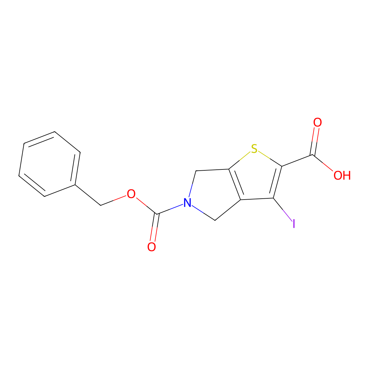 5-[(benzyloxy)carbonyl]-3-iodo-4H,5H,6H-thieno[2,3-c]pyrrole-2-carboxylic acid molecular structure, CAS 2580217-23-6