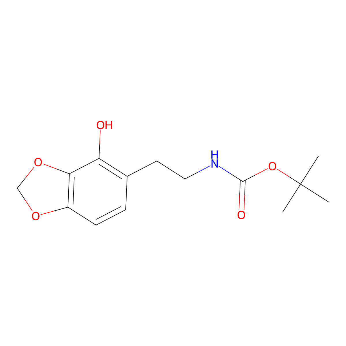 tert-butyl N-[2-(4-hydroxy-1,3-dioxaindan-5-yl)ethyl]carbamate molecular structure, CAS 2580217-24-7