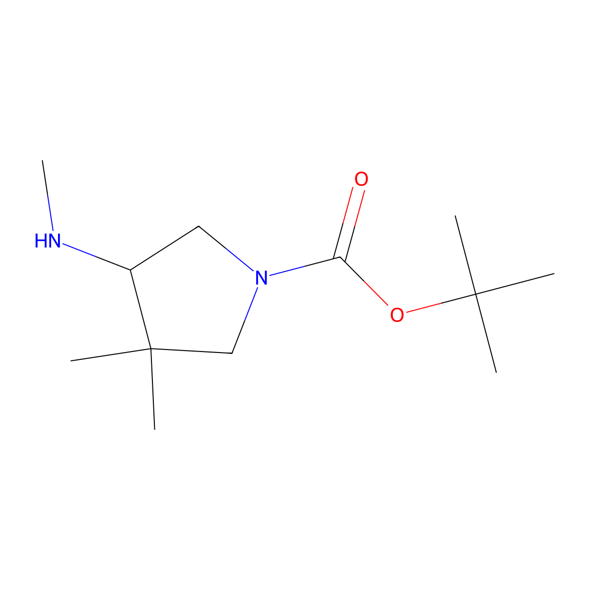 Tert-butyl 3,3-dimethyl-4-(methylamino)pyrrolidine-1-carboxylate molecular structure, CAS 2580217-26-9