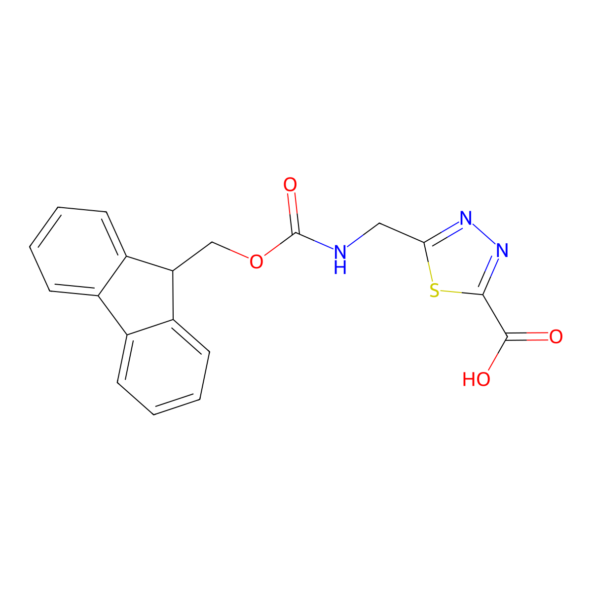 5-[({[(9H-fluoren-9-yl)methoxy]carbonyl}amino)methyl]-1,3,4-thiadiazole-2-carboxylic acid molecular structure, CAS 2580217-33-8