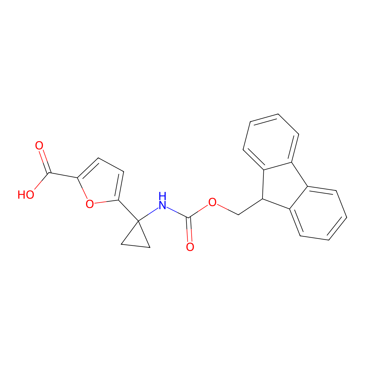 5-[1-({[(9H-fluoren-9-yl)methoxy]carbonyl}amino)cyclopropyl]furan-2-carboxylic acid molecular structure, CAS 2580217-36-1