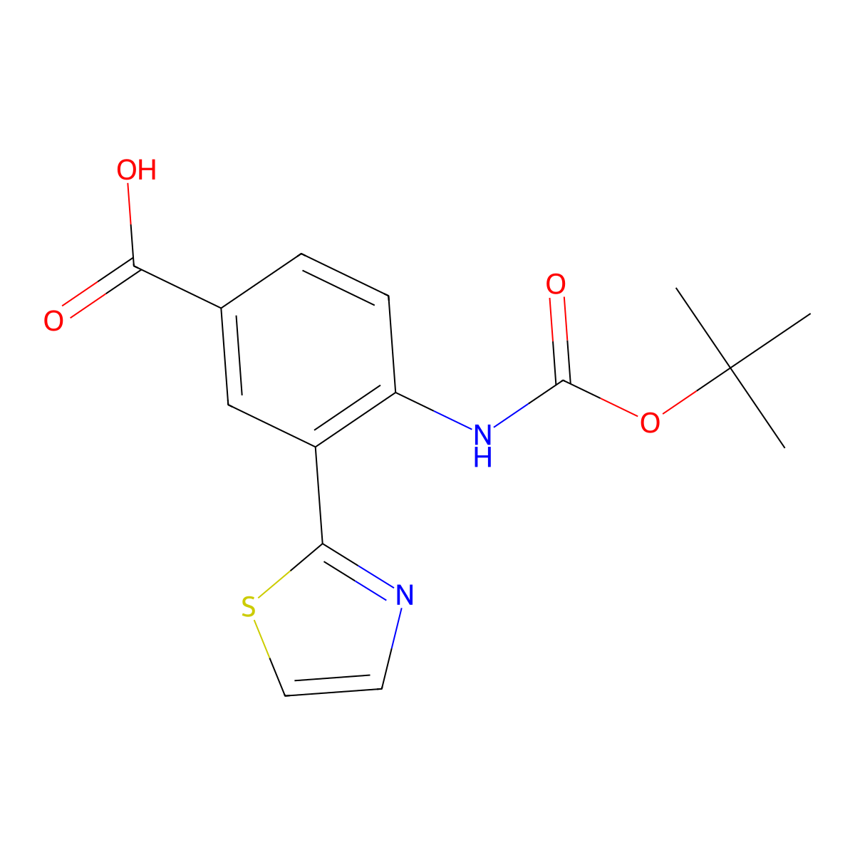 4-{[(Tert-butoxy)carbonyl]amino}-3-(1,3-thiazol-2-yl)benzoic acid molecular structure, CAS 2580217-41-8