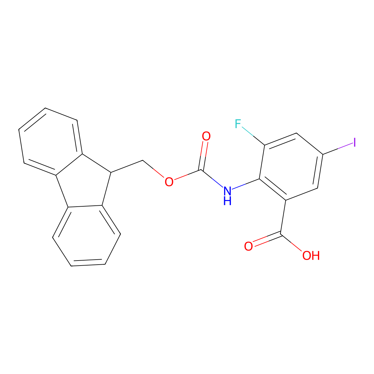 2-({[(9H-fluoren-9-yl)methoxy]carbonyl}amino)-3-fluoro-5-iodobenzoic acid molecular structure, CAS 2580217-68-9
