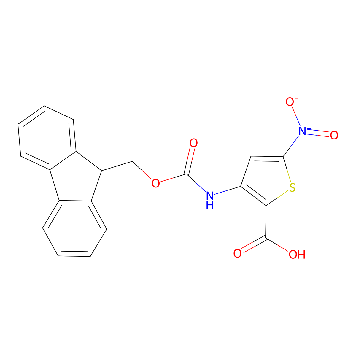 3-({[(9H-fluoren-9-yl)methoxy]carbonyl}amino)-5-nitrothiophene-2-carboxylic acid molecular structure, CAS 2580218-12-6